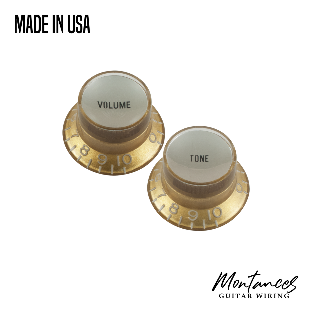 Top Hat Knob, Gold with Silver Cap, Gibson Style made in USA, 24 splin