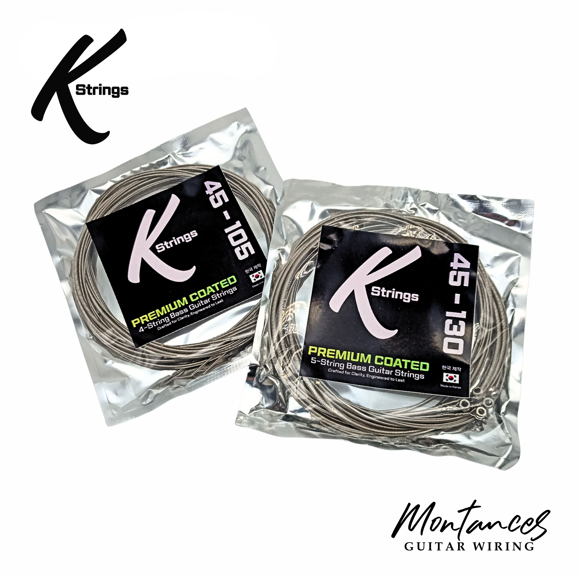 K-Strings Premium Coated Bass Guitar Strings | Long-Life Tone, Smooth Feel | 4 & 5-String Sets