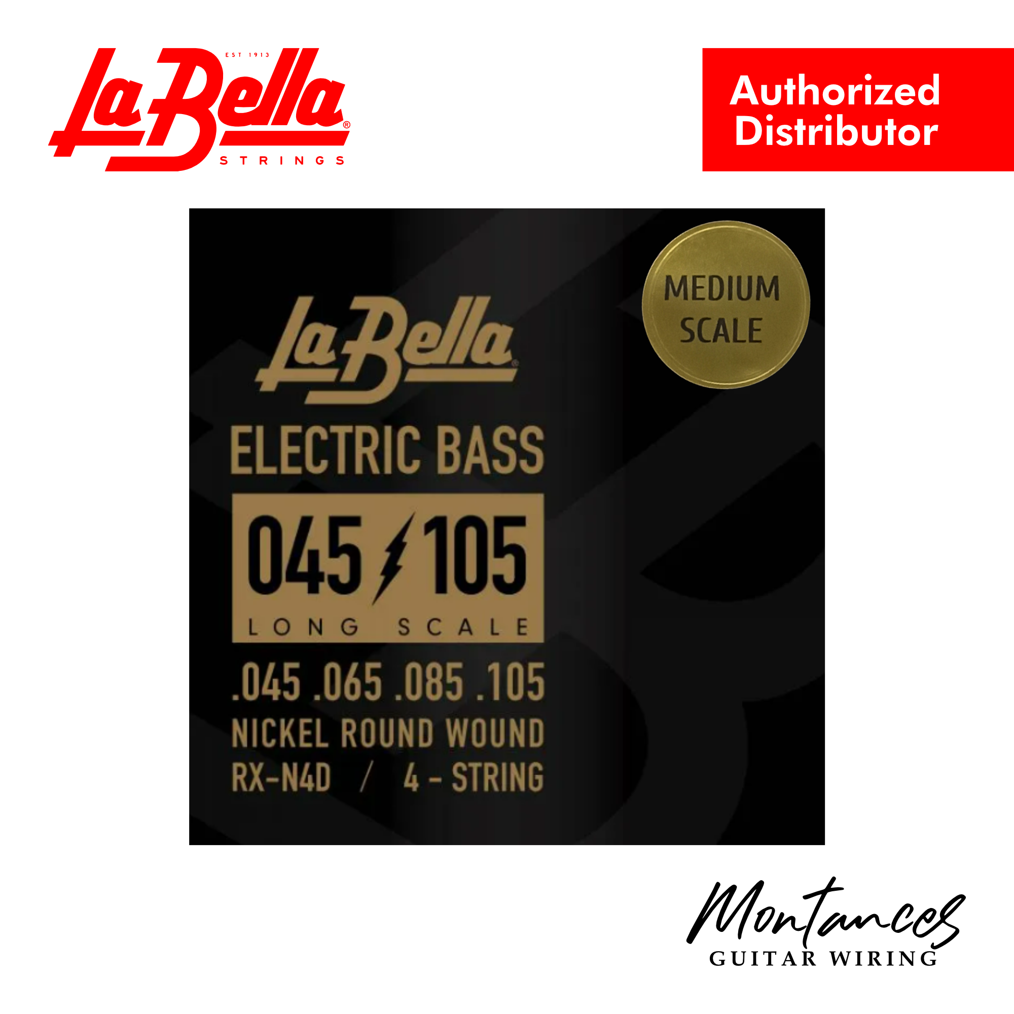 La Bella RX-N4D Rx Nickel Bass Guitar Strings – 4-String Set | Medium Scale | 45–105 | Round Wound | Made in USA
