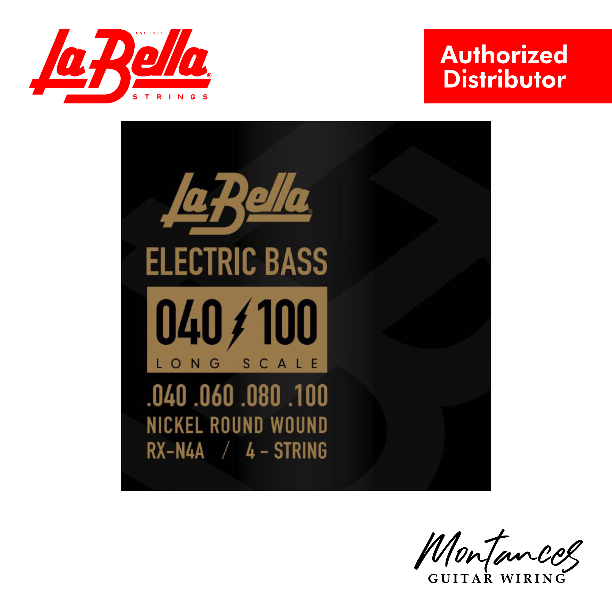 La Bella RX-N4A Rx Nickel, 40-60-80-100 – 4-String Bass Guitar Strings | Nickel-Plated Roundwound | Light Tension | Standard Long Scale | Made in USA
