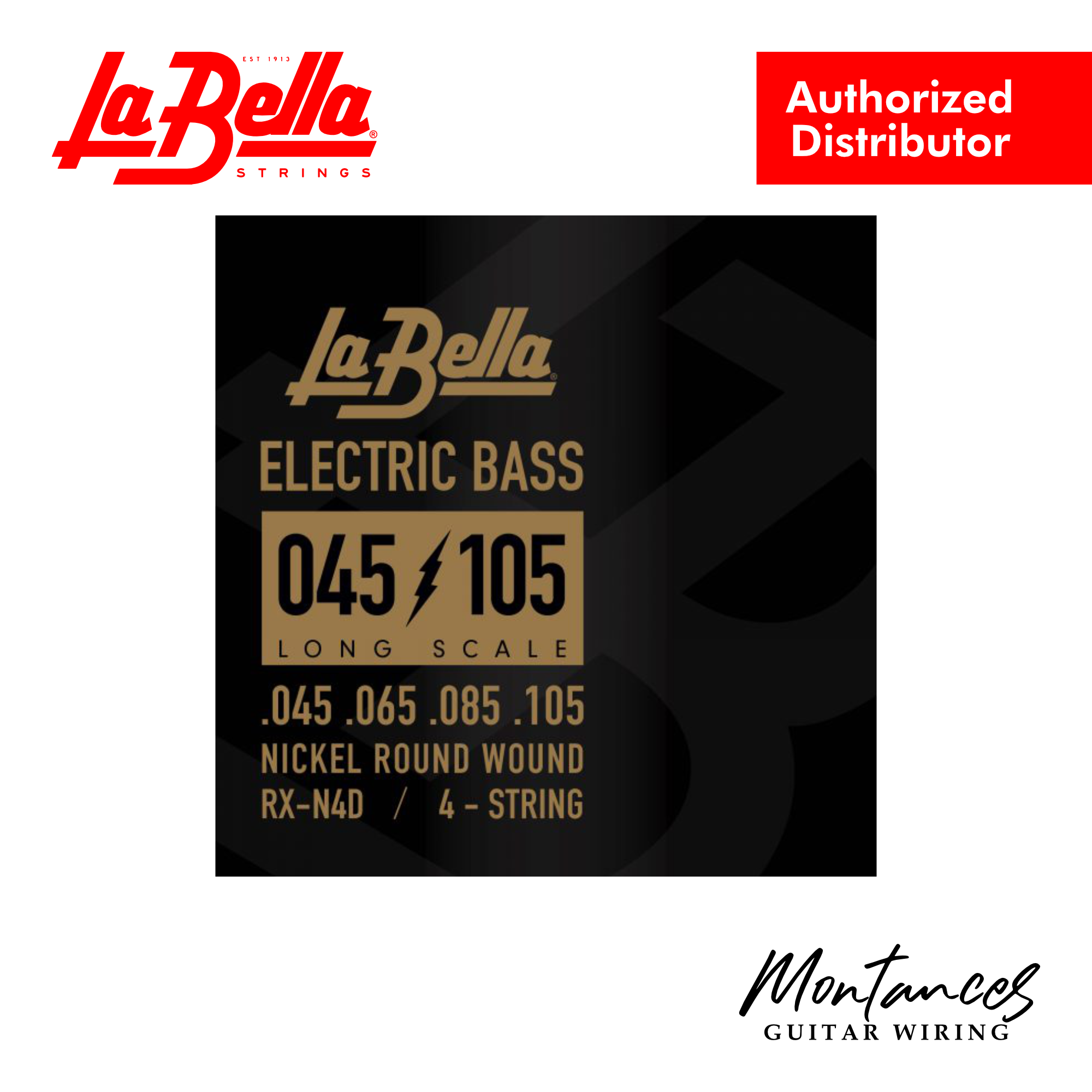 La Bella RX-N4D Rx Nickel 45-65-85-105 – 4-String Bass Guitar Strings | Nickel-Plated Roundwound | Standard Long Scale | Made in USA