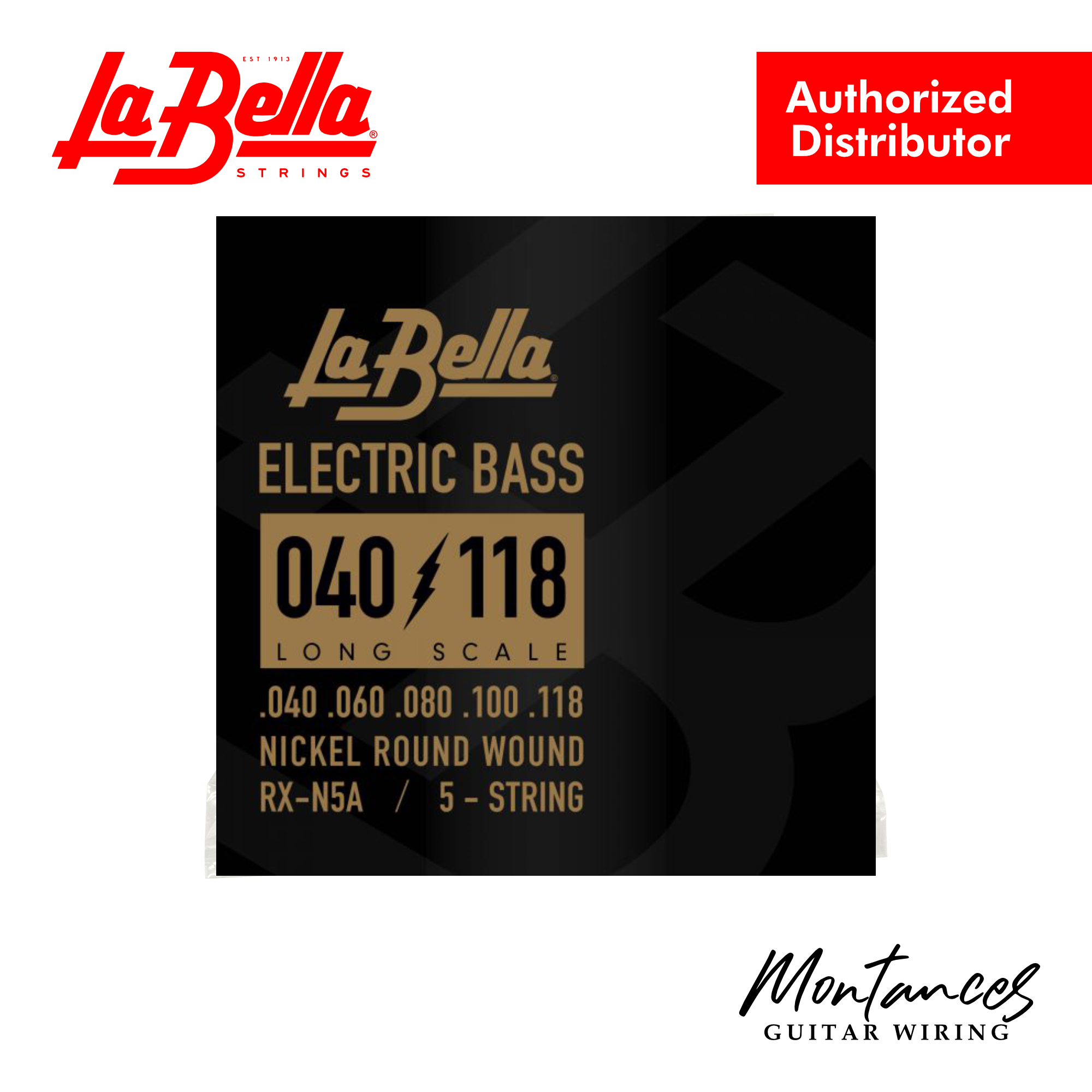 La Bella RX-N5A Rx Nickel, 40-60-80-100-118 – 5-String Bass Guitar Strings | Nickel-Plated Roundwound | Light Tension | Standard Long Scale | Made in USA