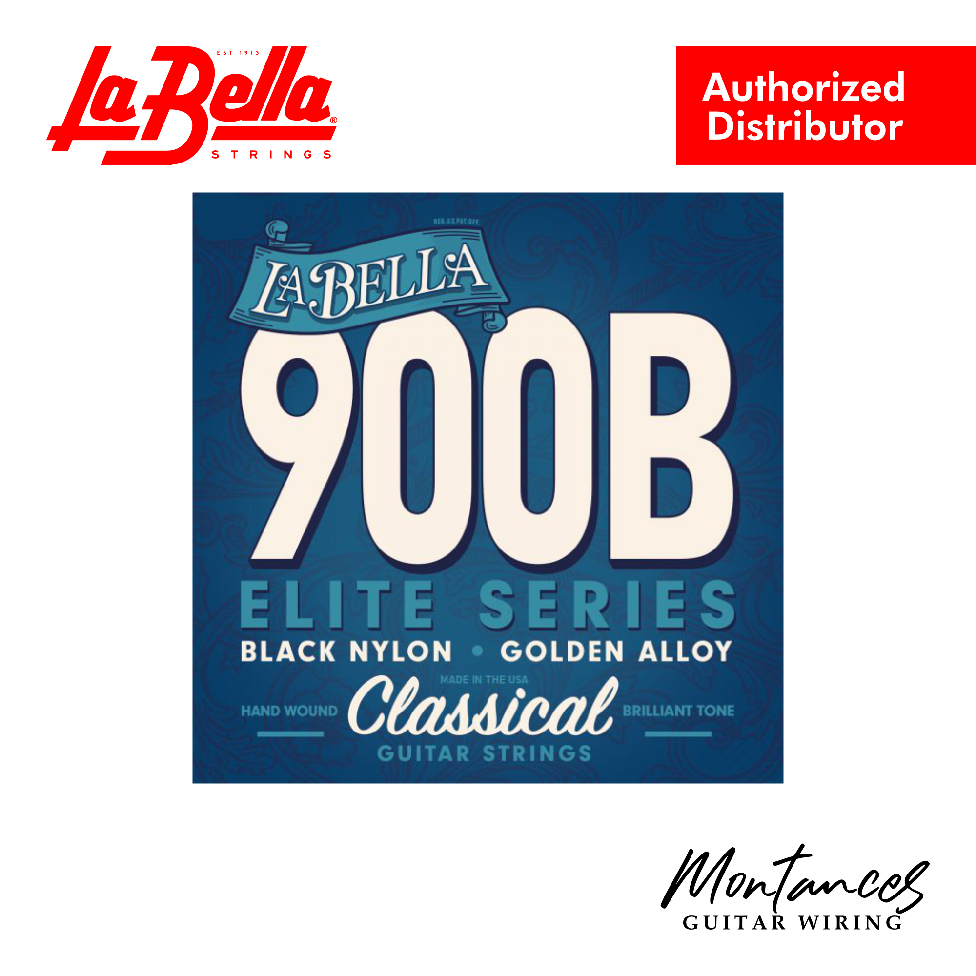 La Bella 900-B Elite - Black Nylon, Polished Golden Alloy - Classical Guitar Strings