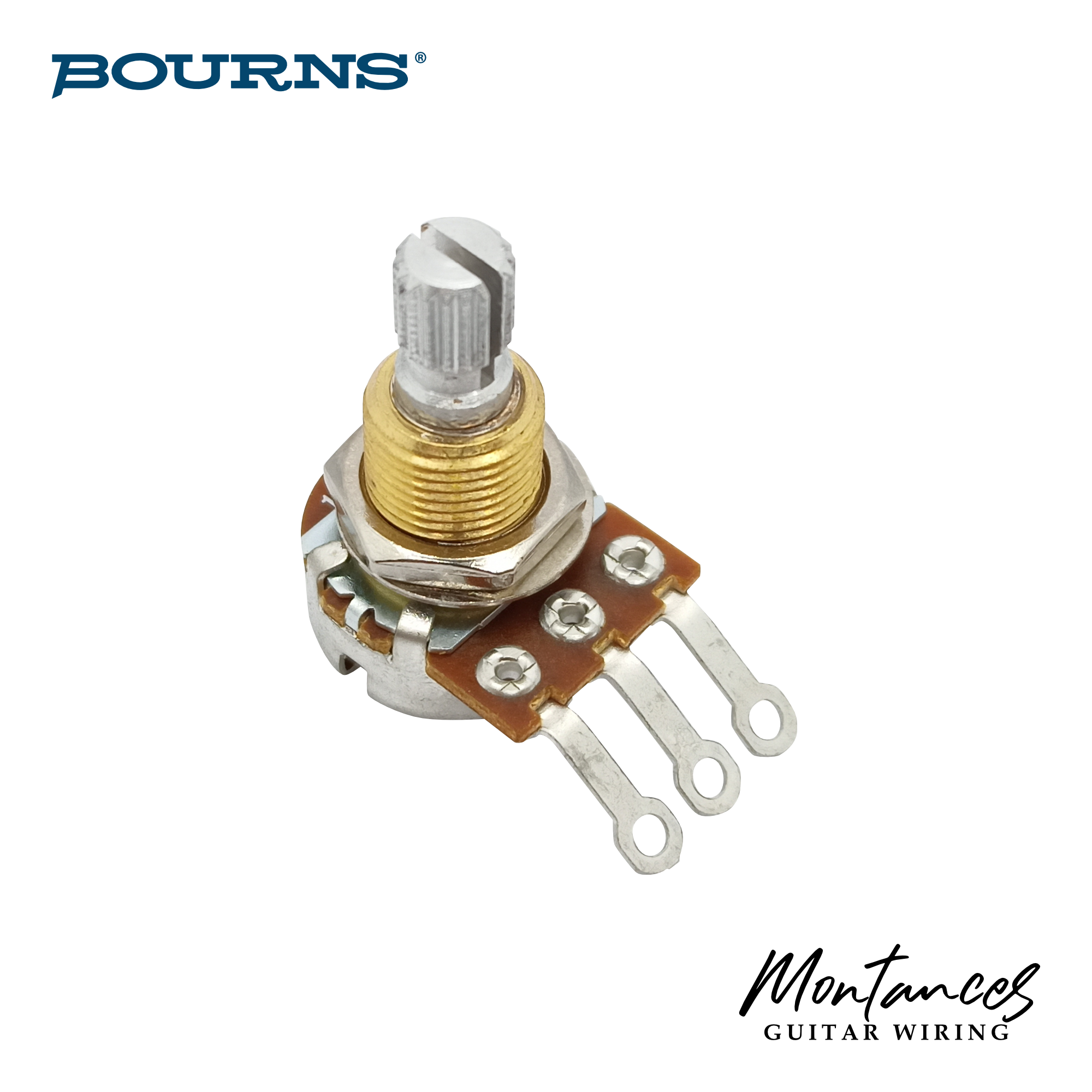 Bourns® US ⅜” Standard Length Reversed Audio C-Taper Potentiometer (Split Shaft)