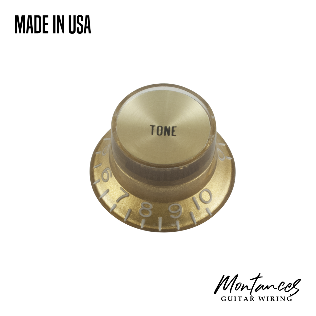 Top Hat Knob, Gold with Gold Cap, Gibson Style made in USA, 24 splines