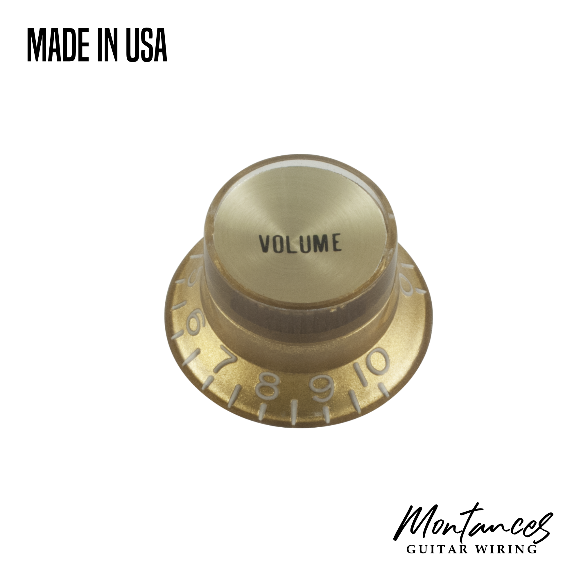 Top Hat Knob, Gold with Gold Cap, Gibson Style made in USA, 24 splines, Sold Per Piece