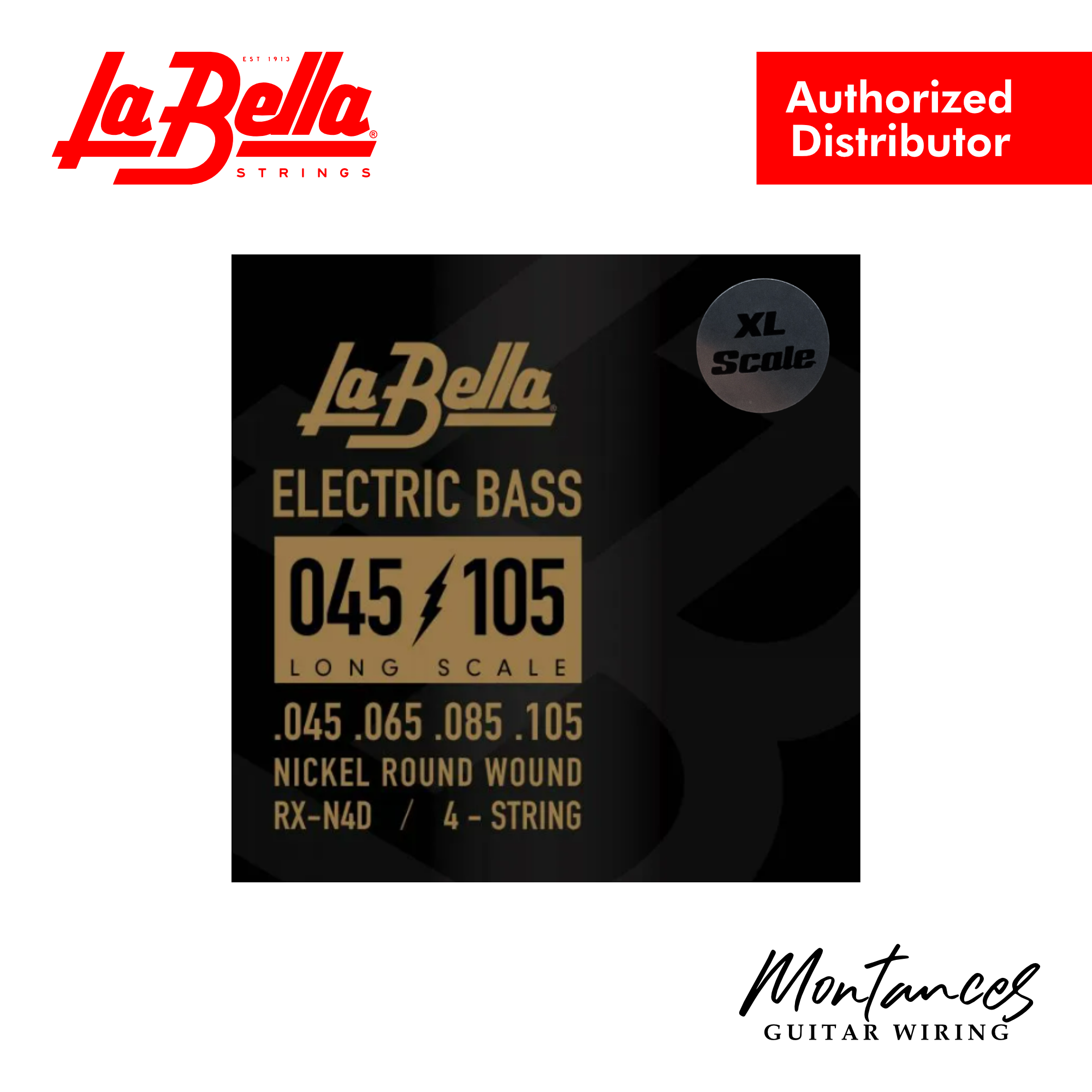 La Bella RX-N4D Rx Nickel Bass Guitar Strings – 4-String Set | Extra Long Scale | 45–105 | Round Wound | Made in USA