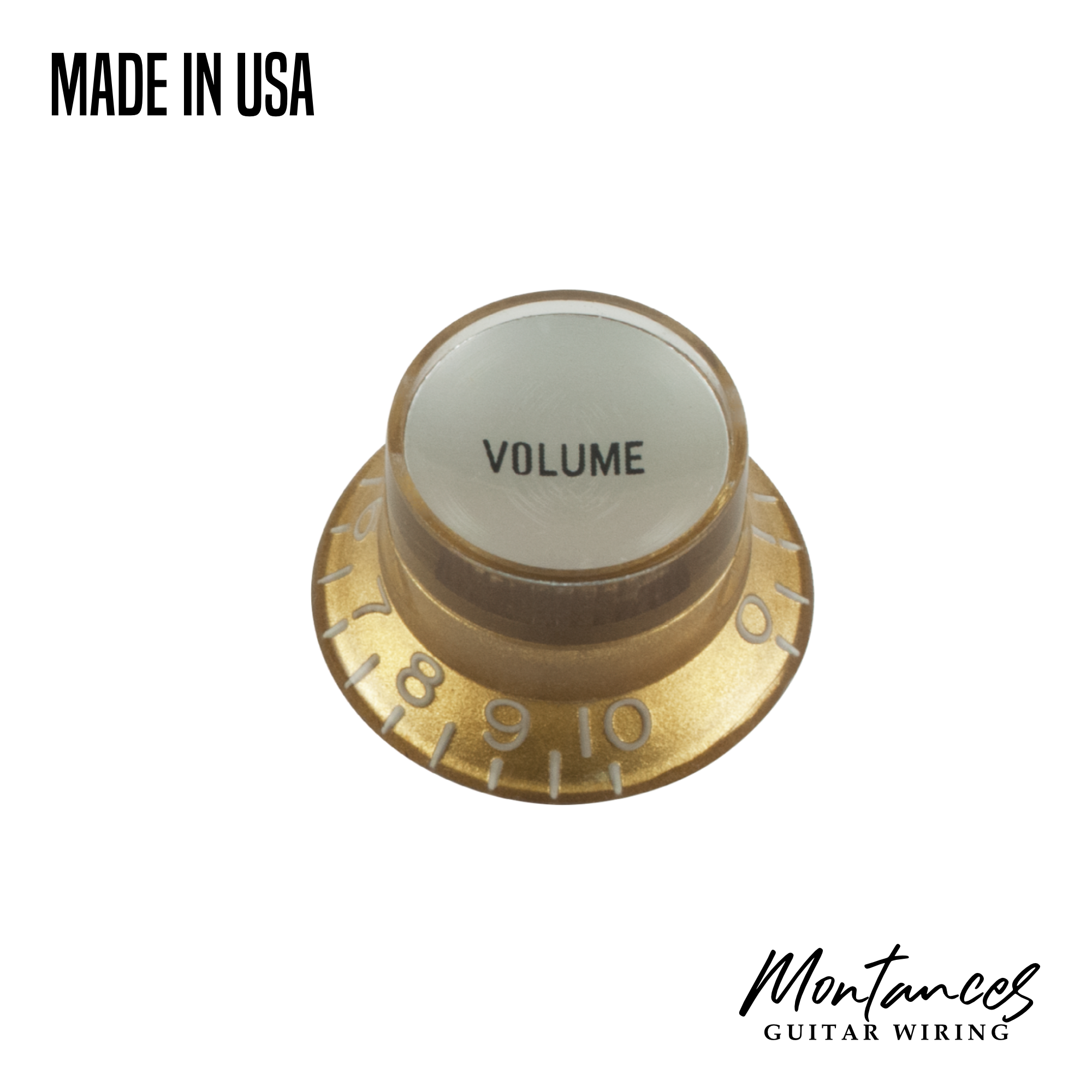 Top Hat Knob, Gold with Silver Cap, Gibson Style made in USA, 24 splines, Sold Per Piece