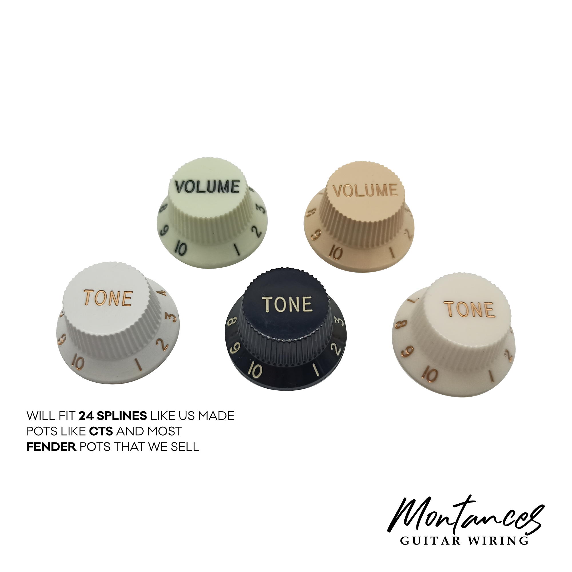 Strat Knobs 24 Splines Made in USA