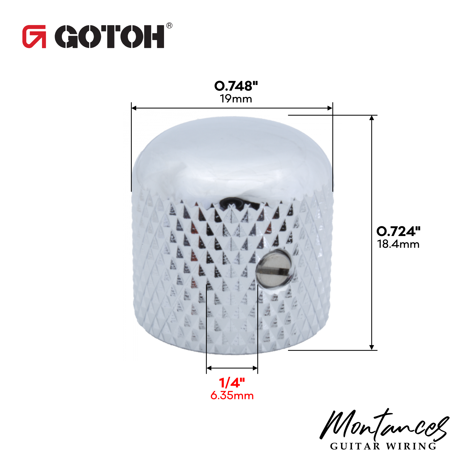Gotoh® Metal Knobs for 6.35mm (1/4") Solid Shaft Pots