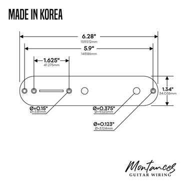 Control Plate for Telecaster Style, for ⅜” US size Bushing Pots, Made in Korea