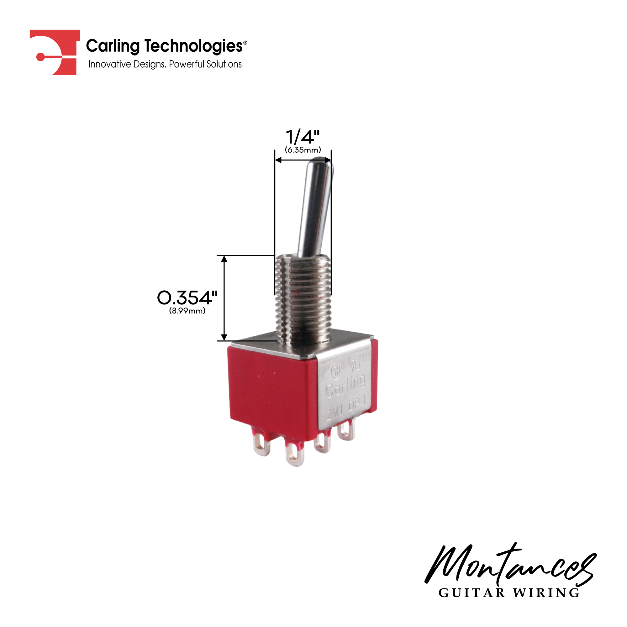 Carling Mini Toggle Switch DPDT, 2 Position ON-ON