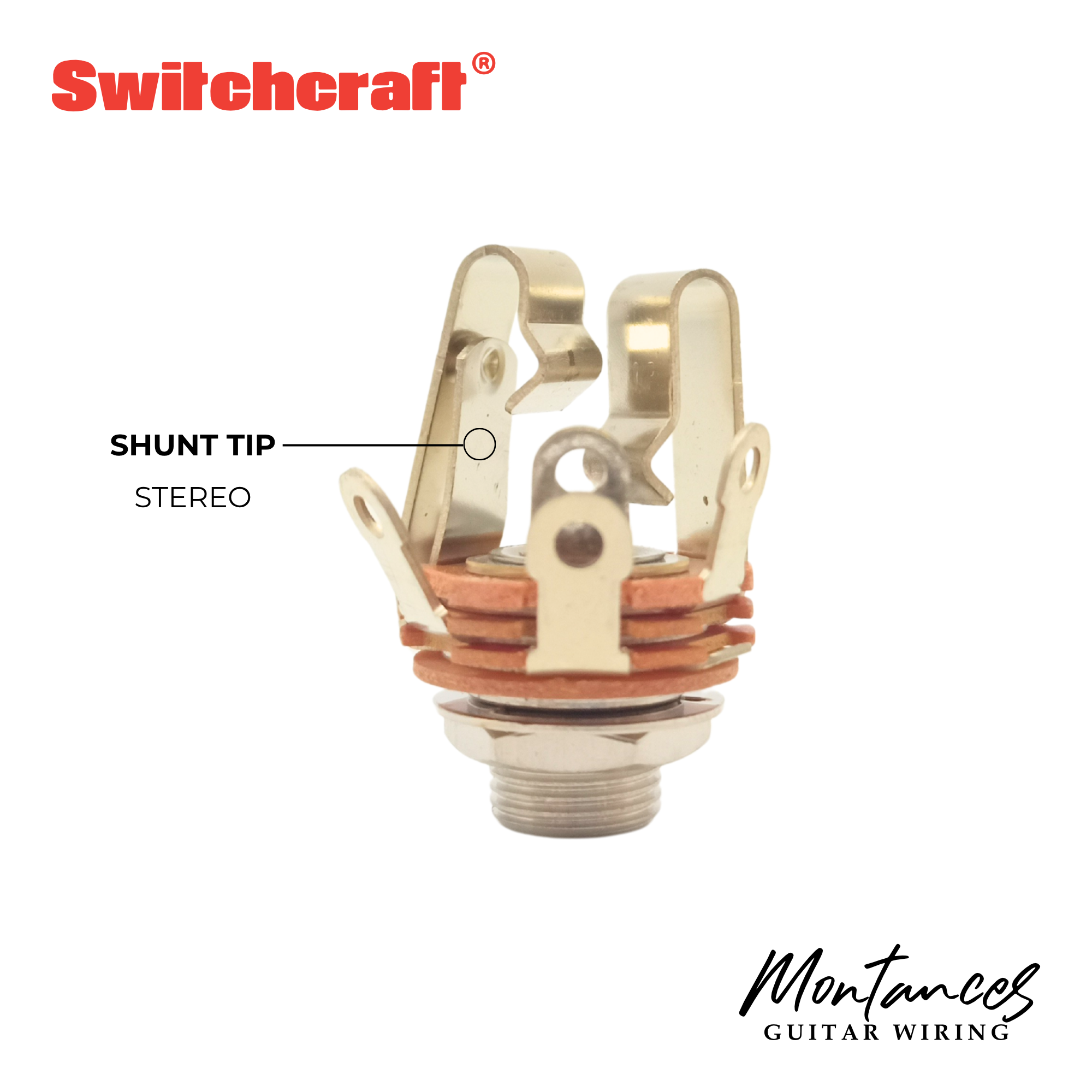 Switchcraft 1/4" Mono Jack with SHUNT Tip | Panel Mount | US-Made | Includes Nut & Washer | For Guitar Amps & Pedals