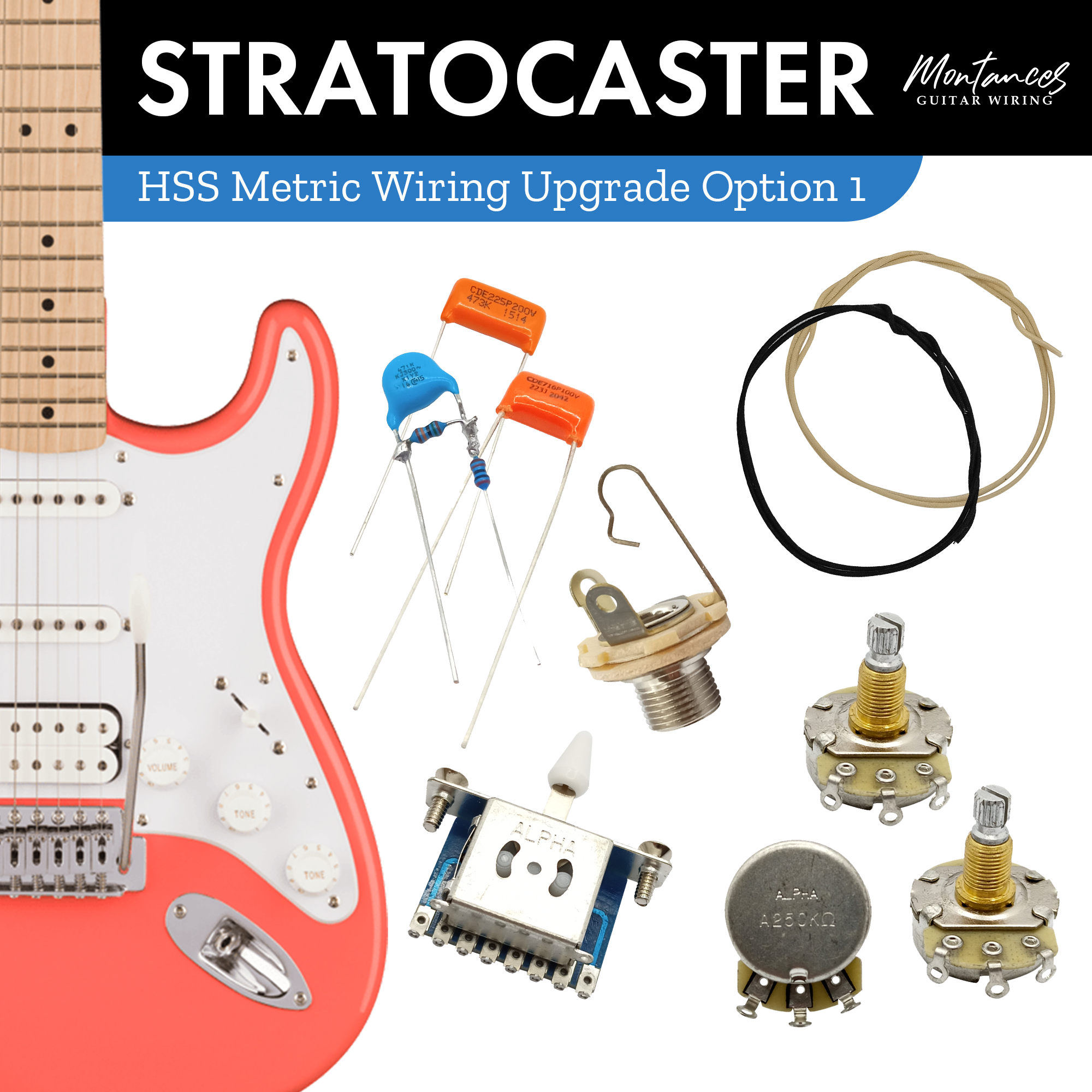 Strat HSS Guitar Wiring Kit (Metric Size)