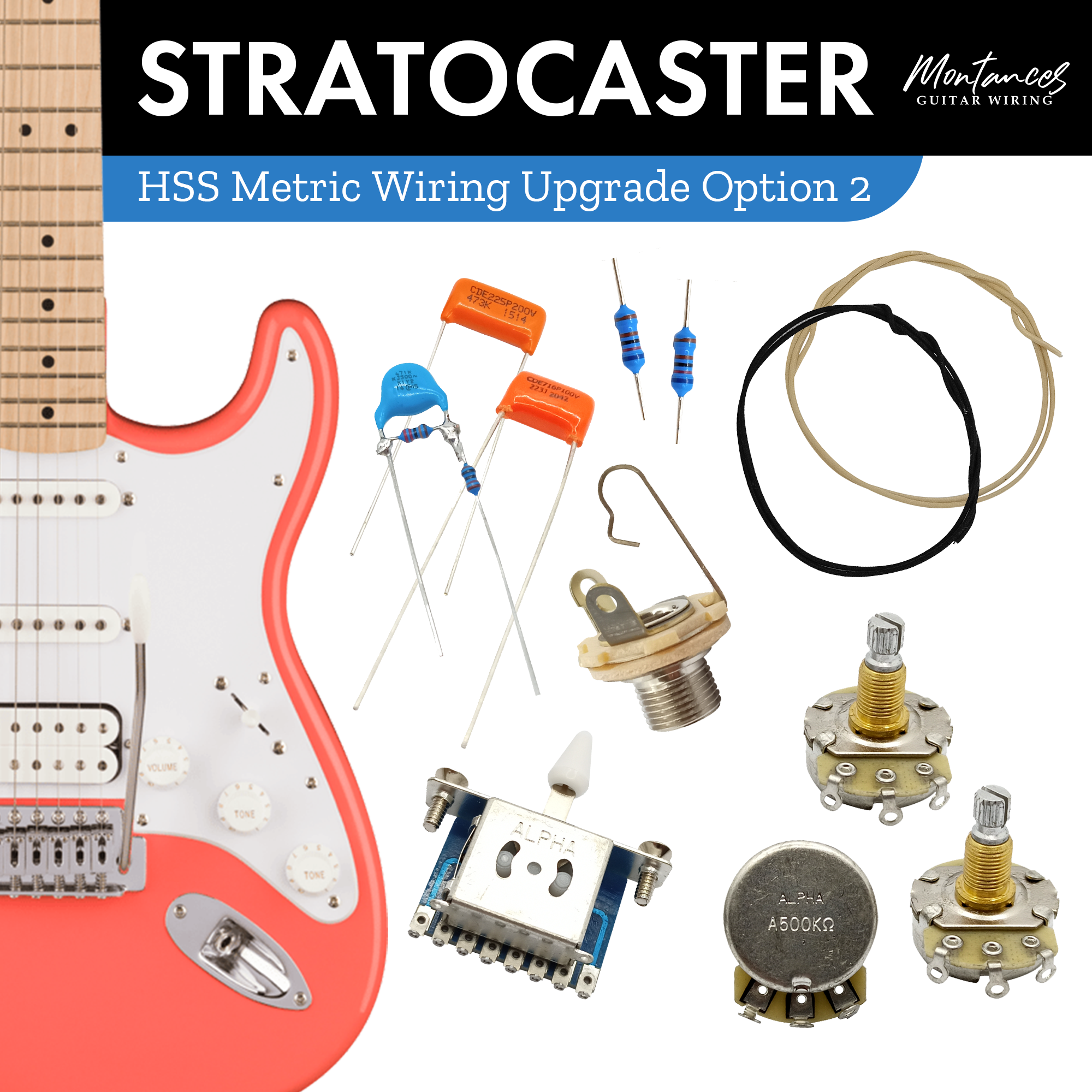 Strat HSS Guitar Wiring Kit (Metric Size)