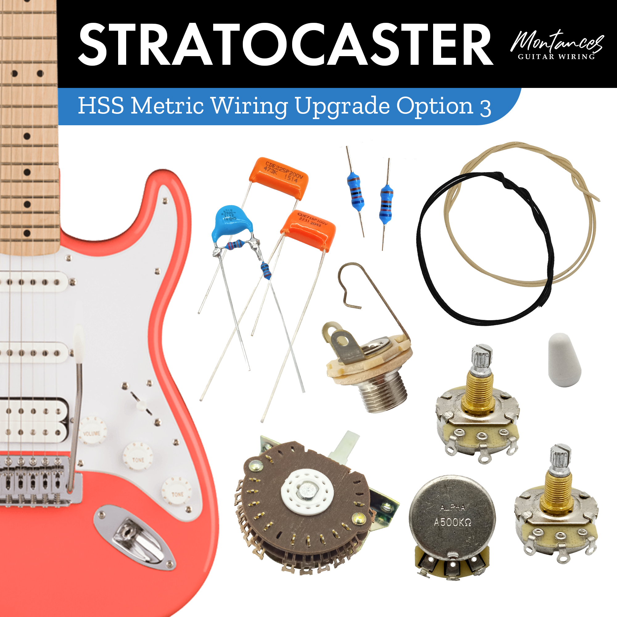 Strat HSS Guitar Wiring Kit (Metric Size)