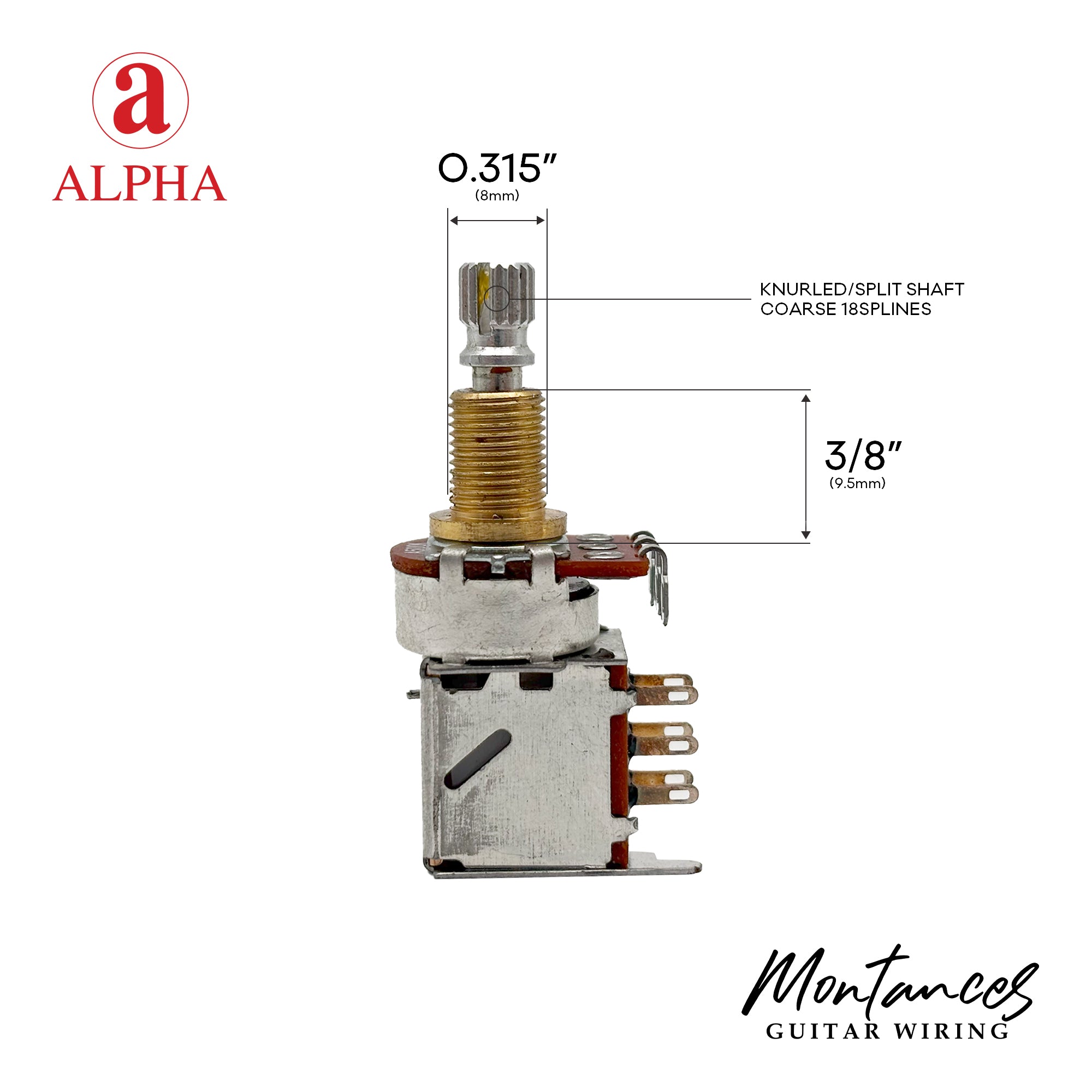 Alpha Metric ⅜” Standard Length Push-Push Potentiometer (Split Shaft)