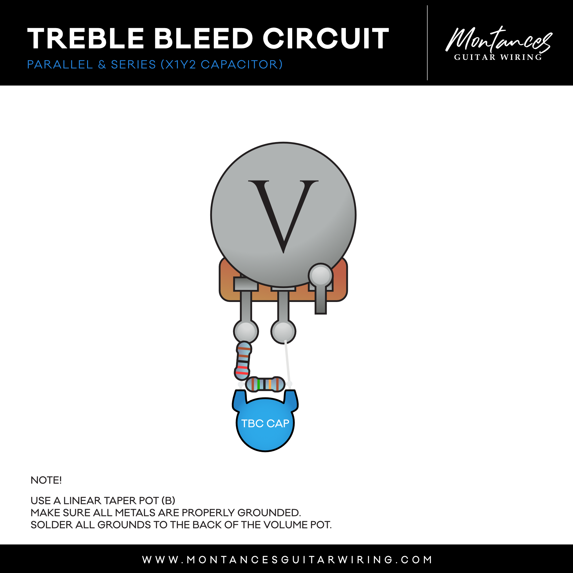Treble Bleed Circuit – Hand-Soldered Mod by Montances | For Audio & Linear Pots (A250k, A500k, B250k, B500k)
