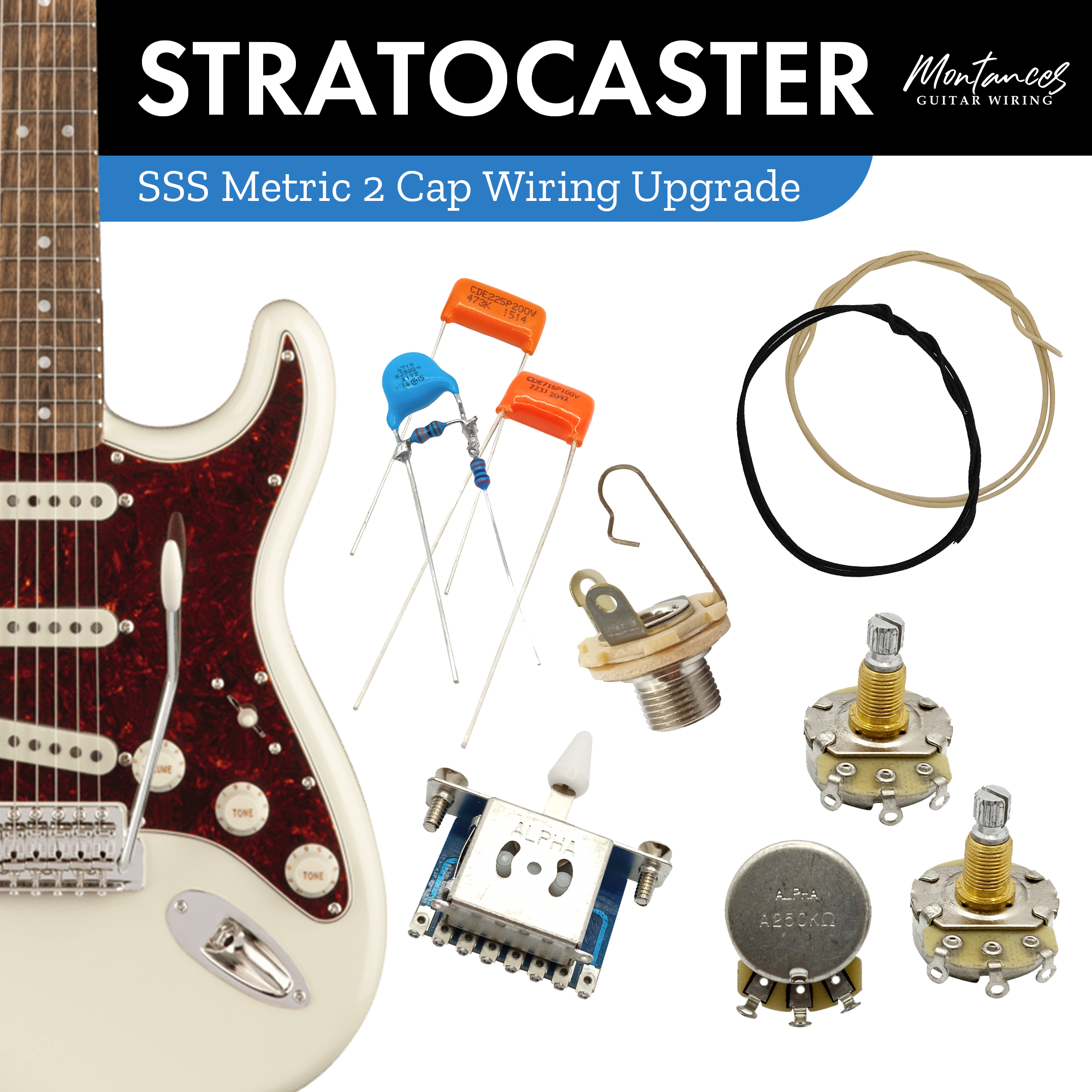 Strat SSS Guitar Wiring Kit (Metric Size)