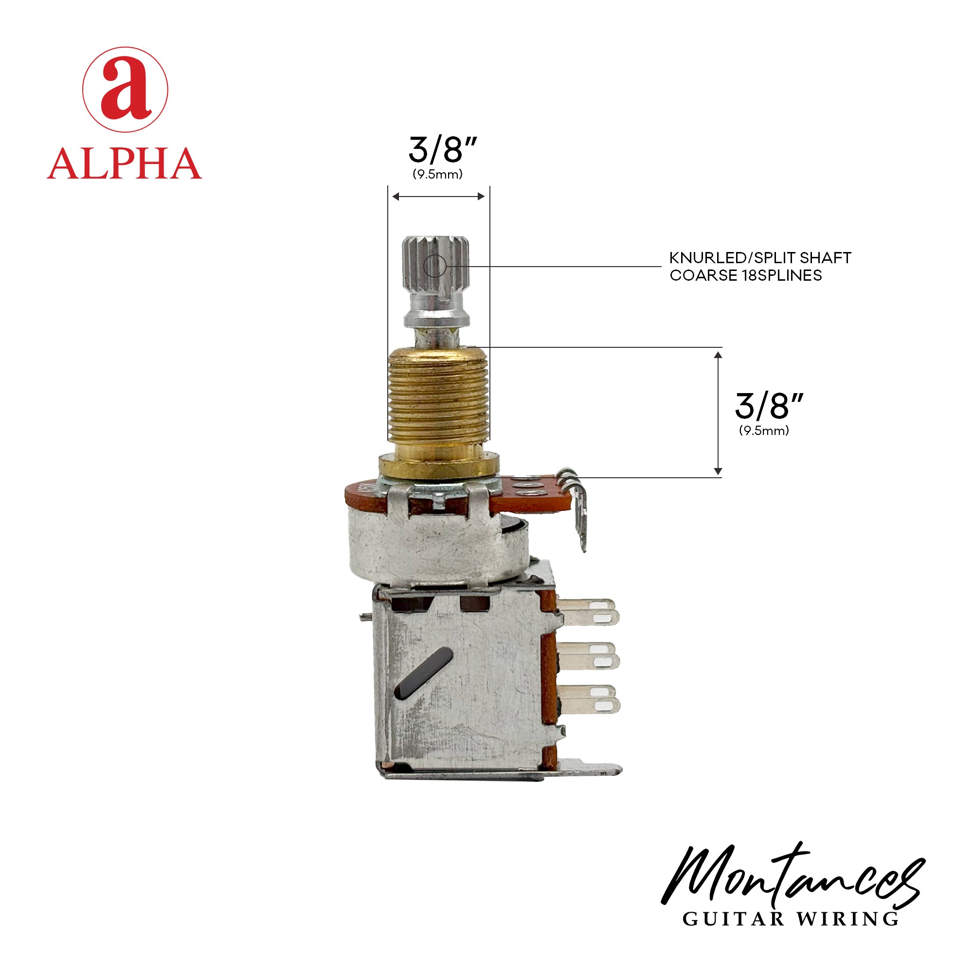 Alpha ⅜” Bushing Diameter, Standard Length Push-Push Potentiometer (Split Shaft)