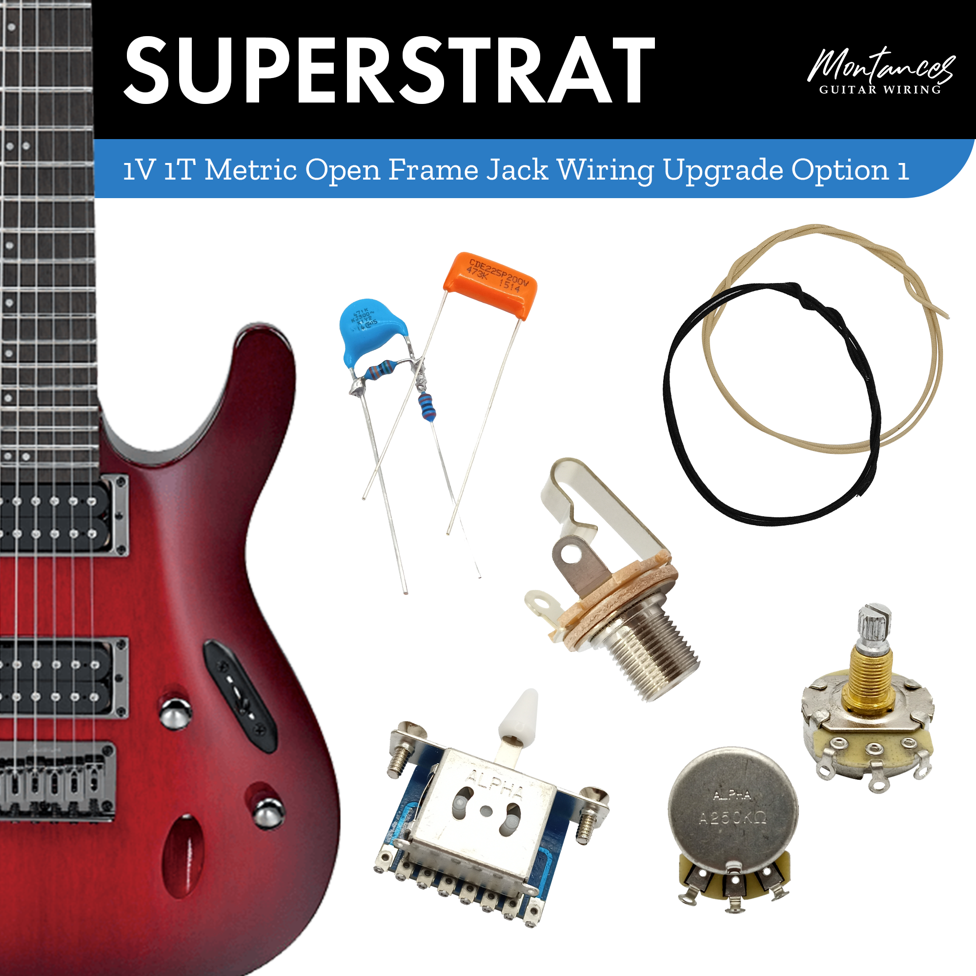 1 Volume 1 Tone Guitar Wiring Kit (Metric Size)
