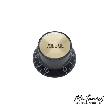 Top Hat Knob, Black With Gold Cap, Gibson Style, Push-On Metric, 18 Splines, Sold Per Piece