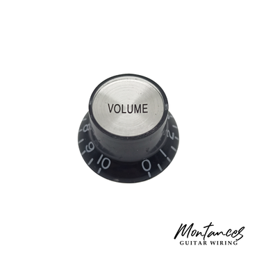 Top Hat Knob, Black With Silver Cap, Gibson Style, Push-On Metric, 18 Splines, Sold Per Piece