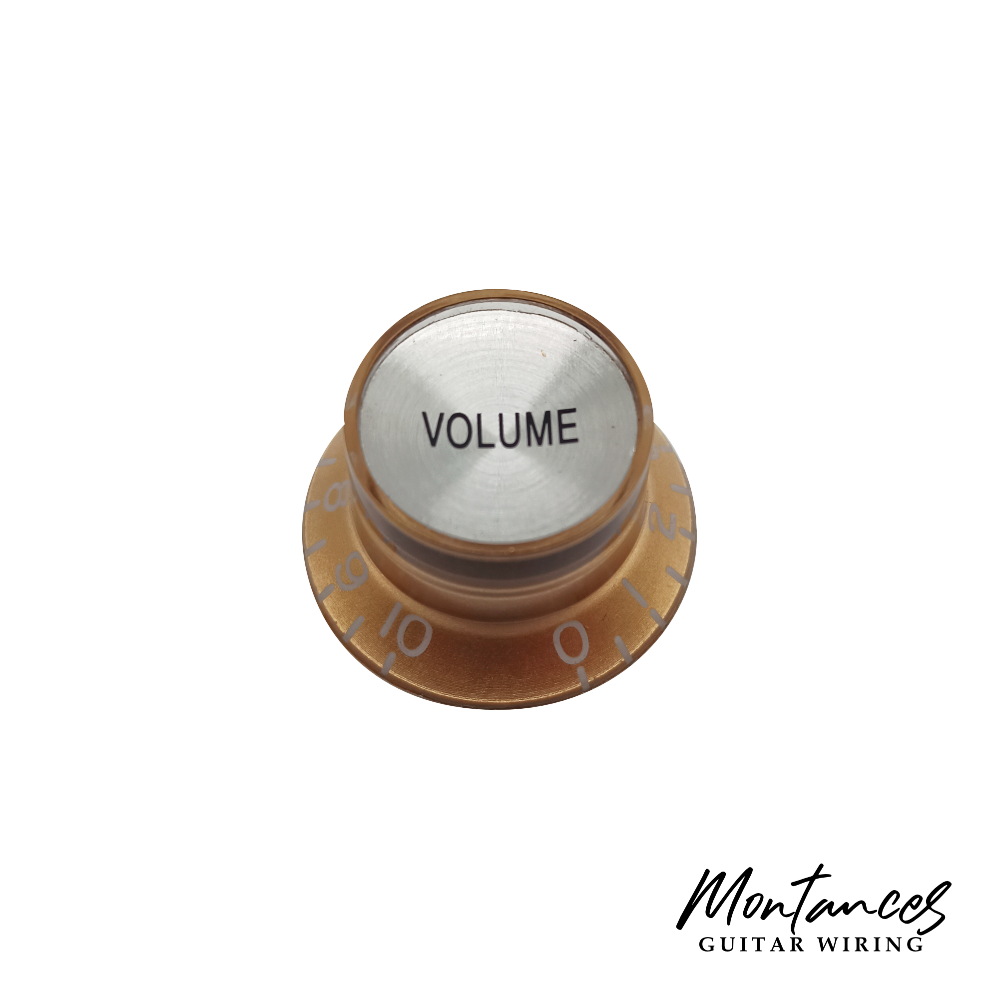 Top Hat Knob, Gold With Silver Cap, Gibson Style Metric, 18 Splines, Sold Per Piece