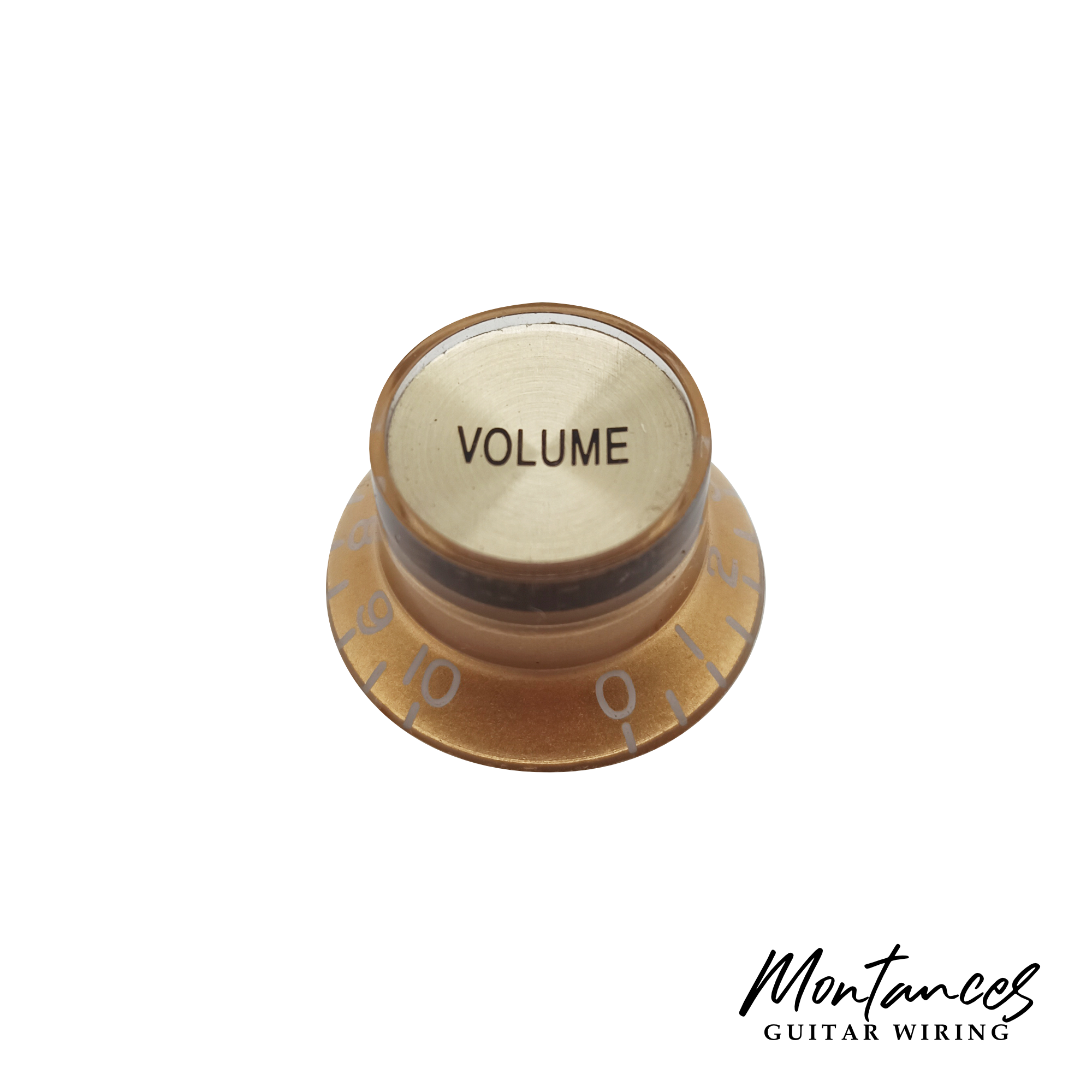 Top Hat Knob, Gold With Gold Cap, Gibson Style Metric, 18 Splines, Sold Per Piece
