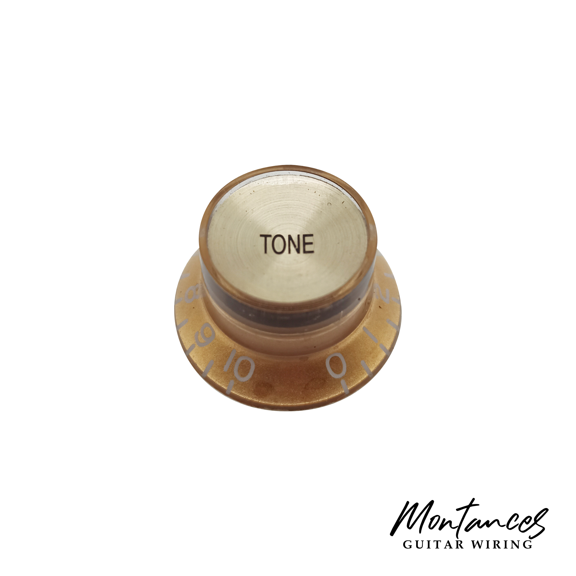 Top Hat Knob, Gold With Gold Cap, Gibson Style Metric, 18 Splines, Sold Per Piece