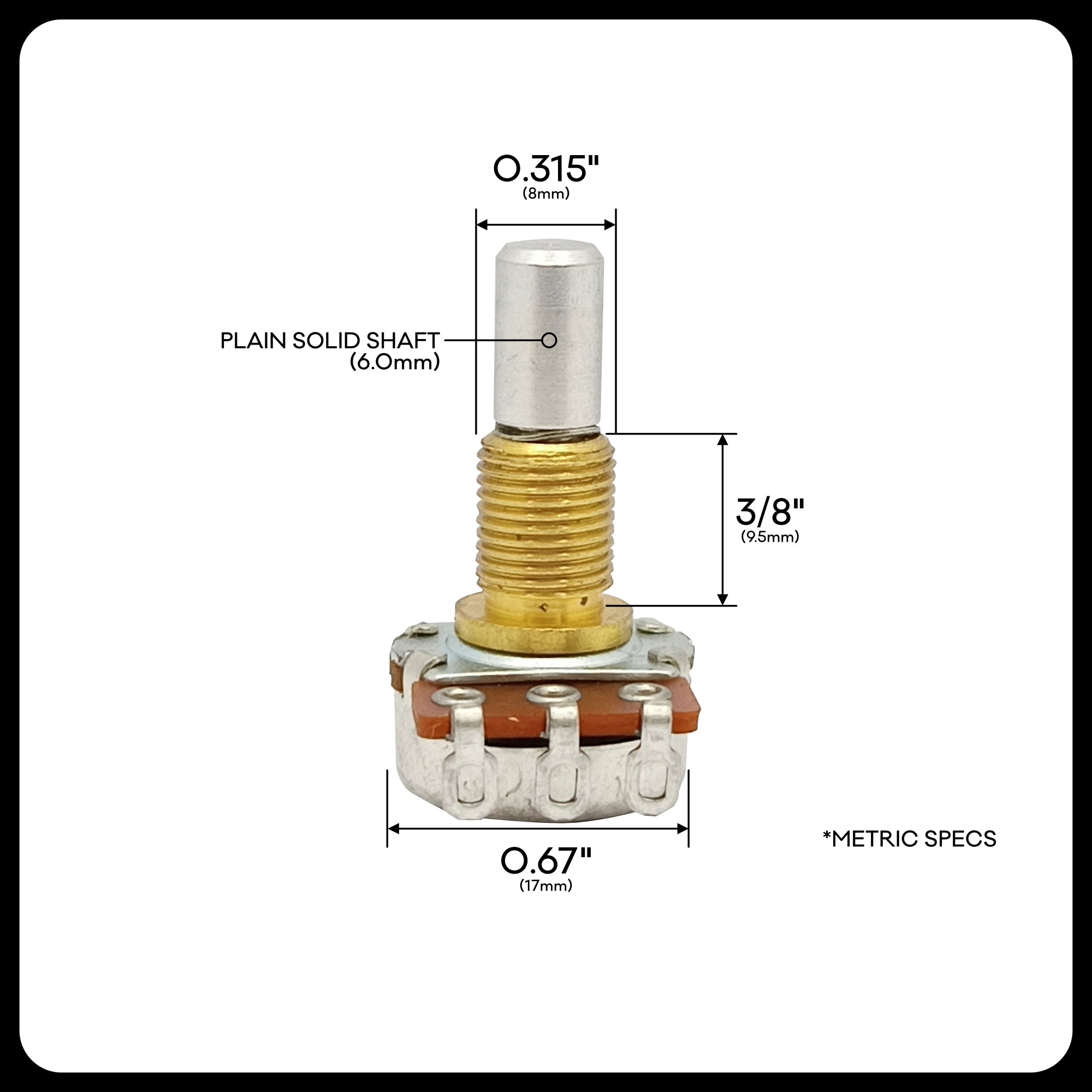 Alpha® Metric ⅜” Standard Length Potentiometer with Center Click (Solid Shaft)