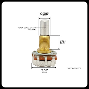 Alpha® Metric ⅜” Standard Length Potentiometer with Center Click (Solid Shaft)