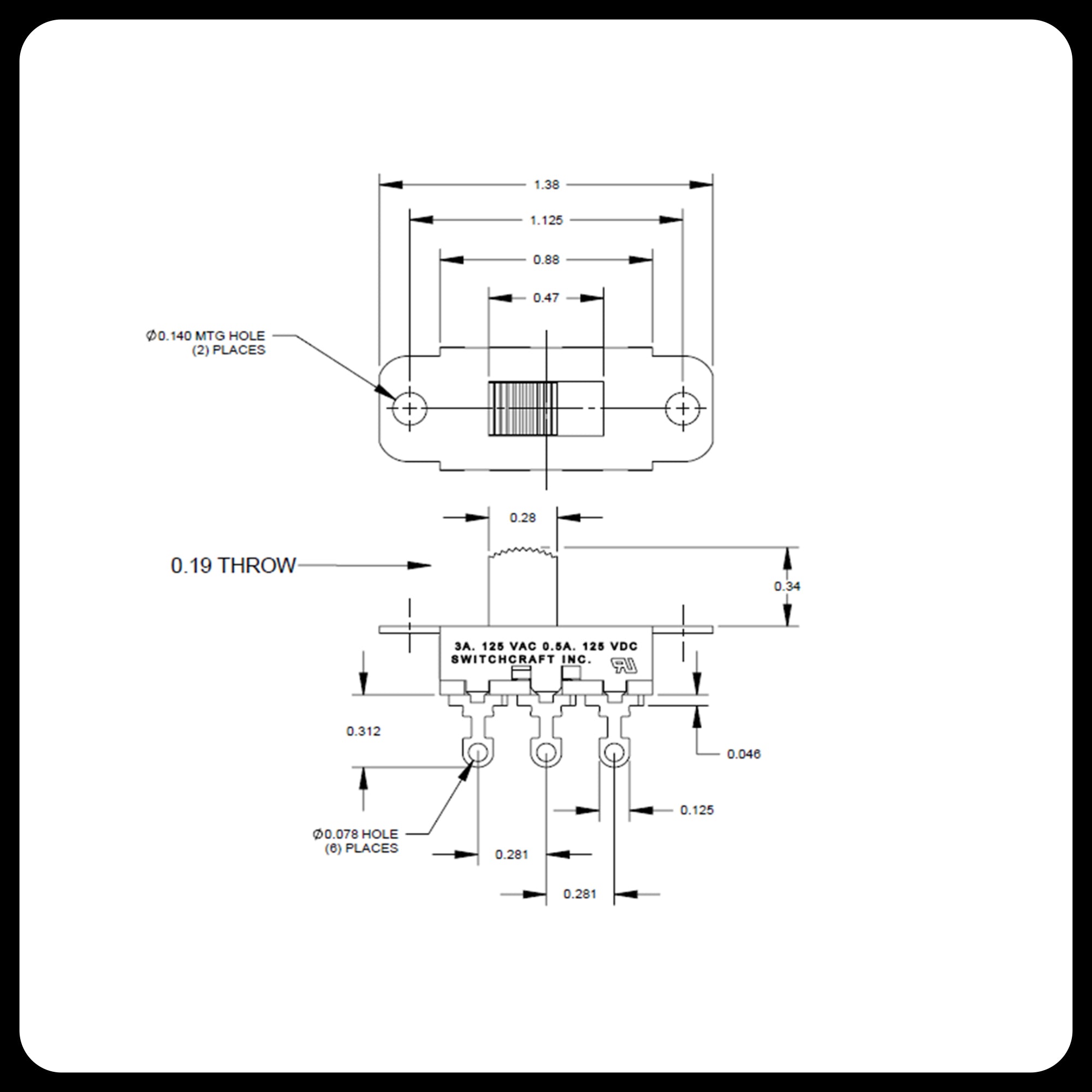 Switchcraft® Slide Switch for Mustang®, Duosonic®, Jazzmaster®, Jaguar® guitars and Brian May Wiring
