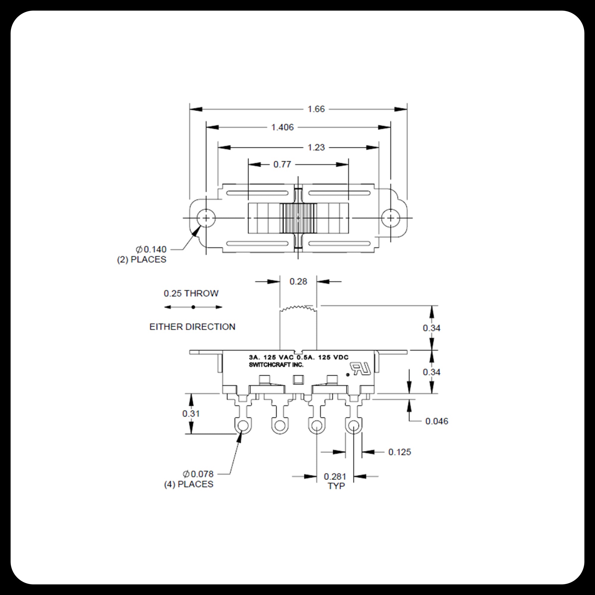 Switchcraft® Slide Switch for Mustang®, Duosonic®, Jazzmaster®, Jaguar® guitars and Brian May Wiring