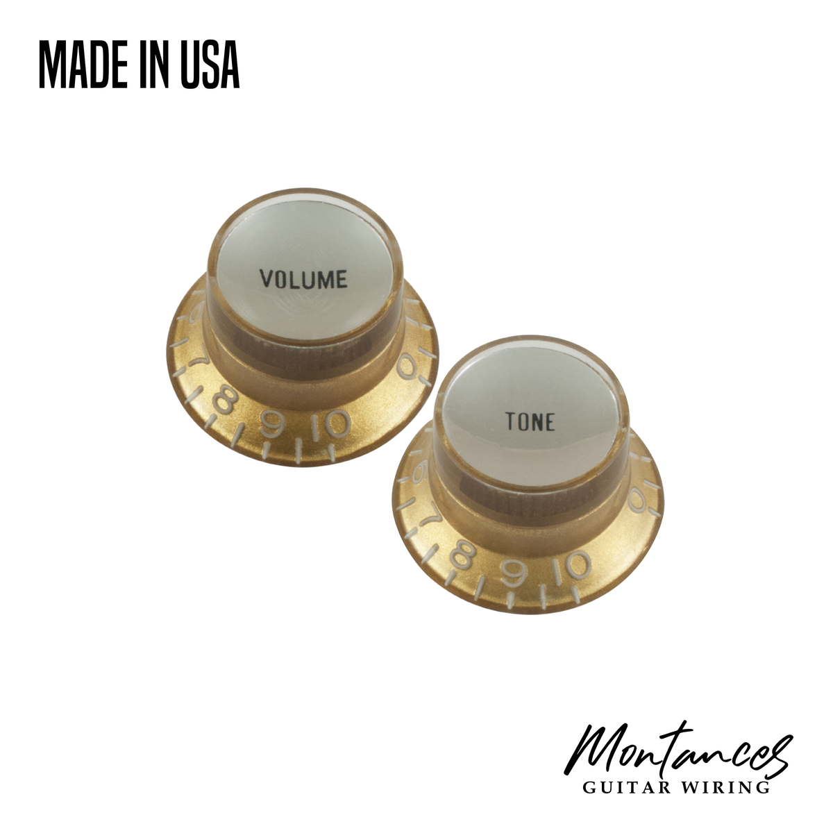 Top Hat Knob, Gold with Silver Cap, Gibson Style made in USA, 24 splines, Sold Per Piece