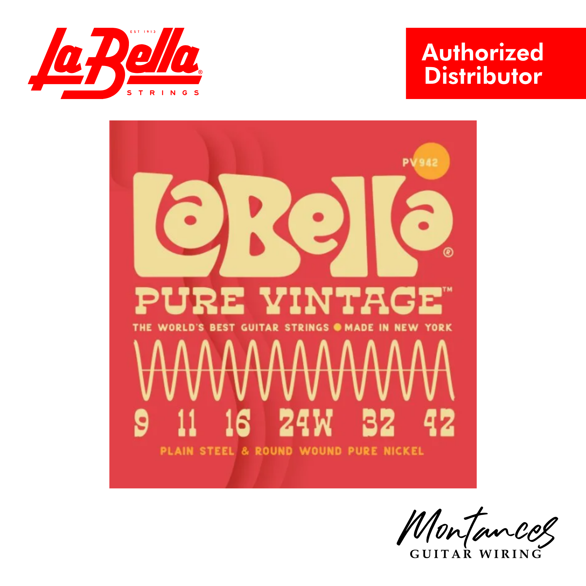 La Bella Pure Vintage | Pure Nickel Roundwound | 9-42 to 11-50 | Electric Guitar String Set