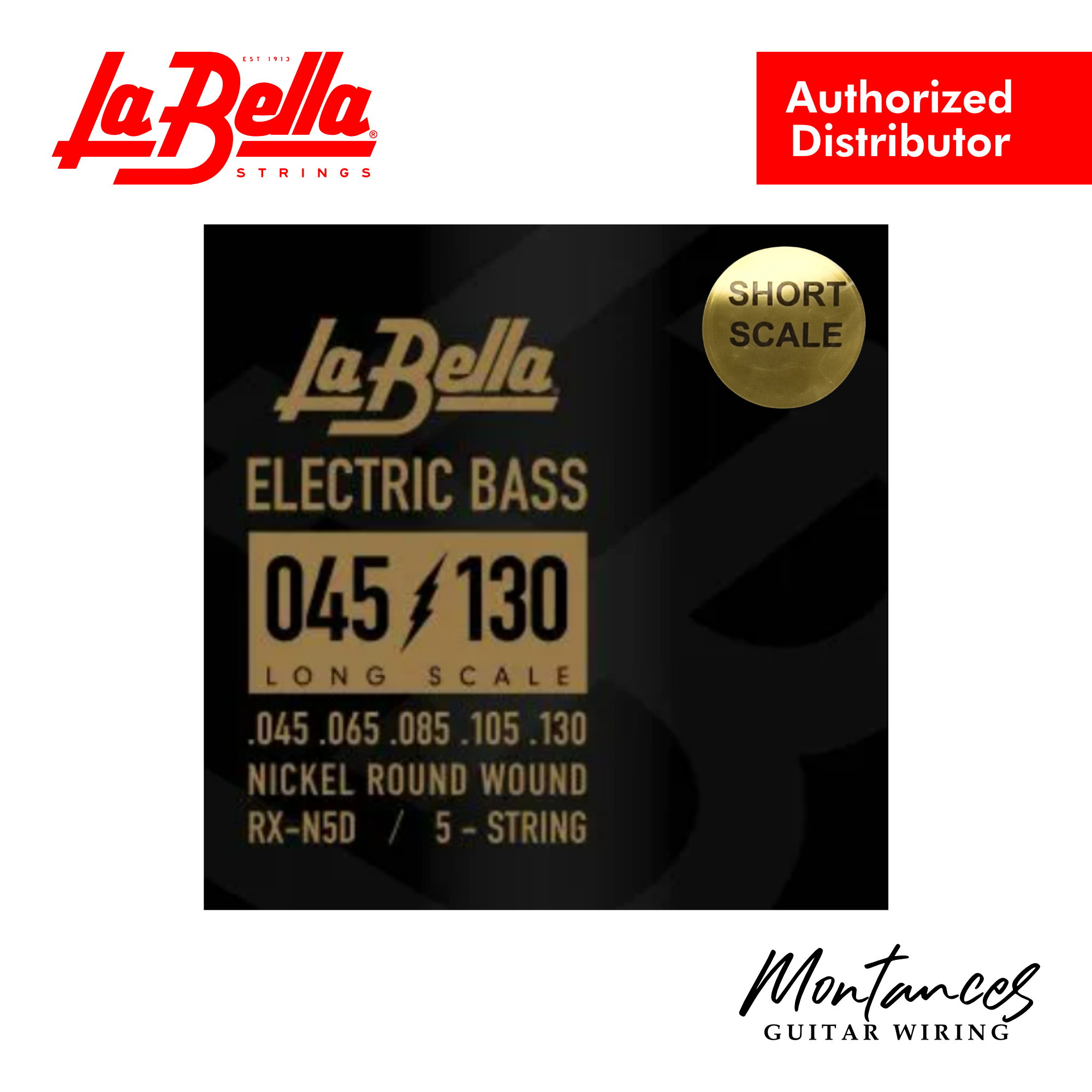 La Bella RX-N5D-S | 5-String Bass String Set | 45-130 Short Scale | Nickel Roundwound Balanced
