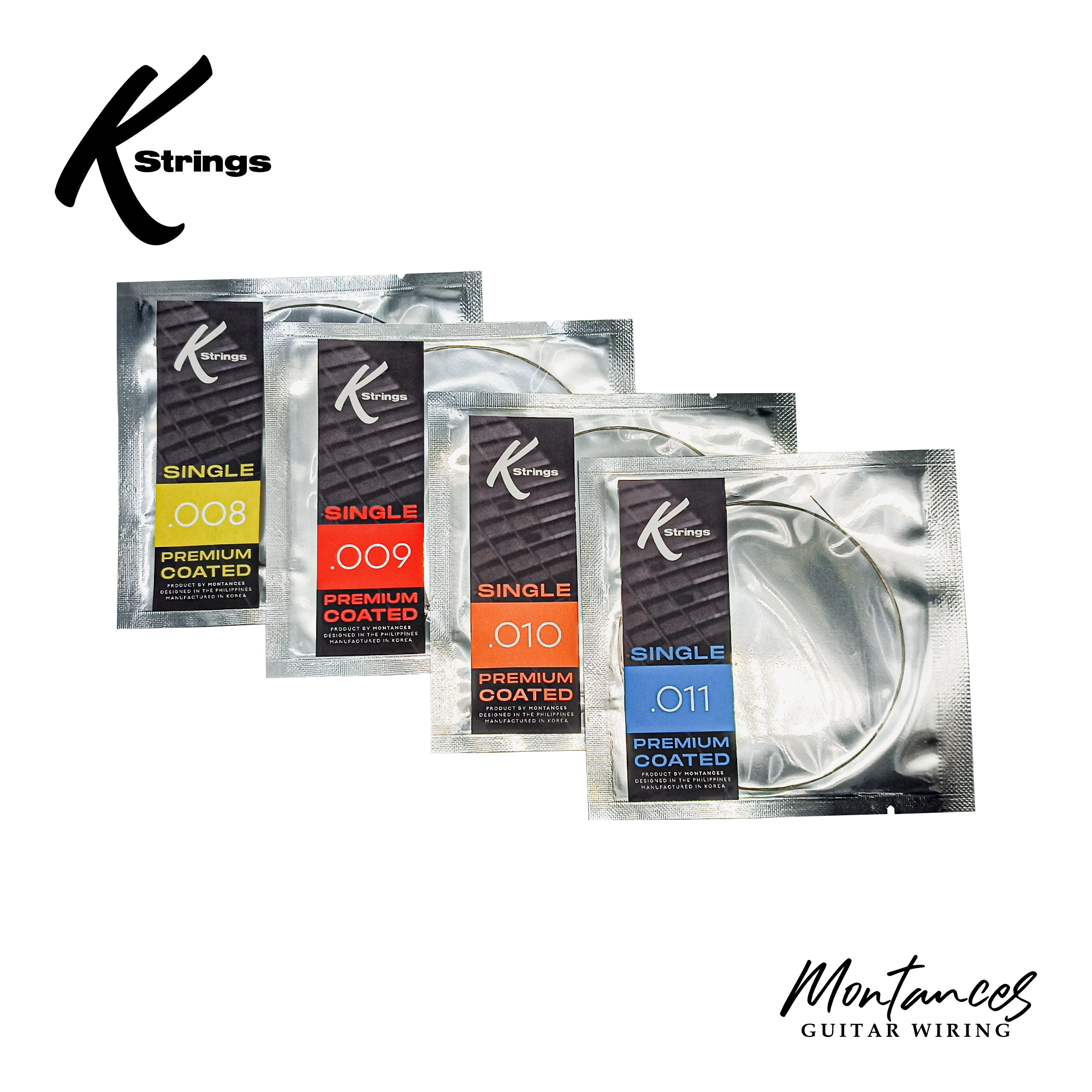K Strings Premium Coated Singles | Plain Steel | .008, .009, .010, .011 | Electric Guitar Strings