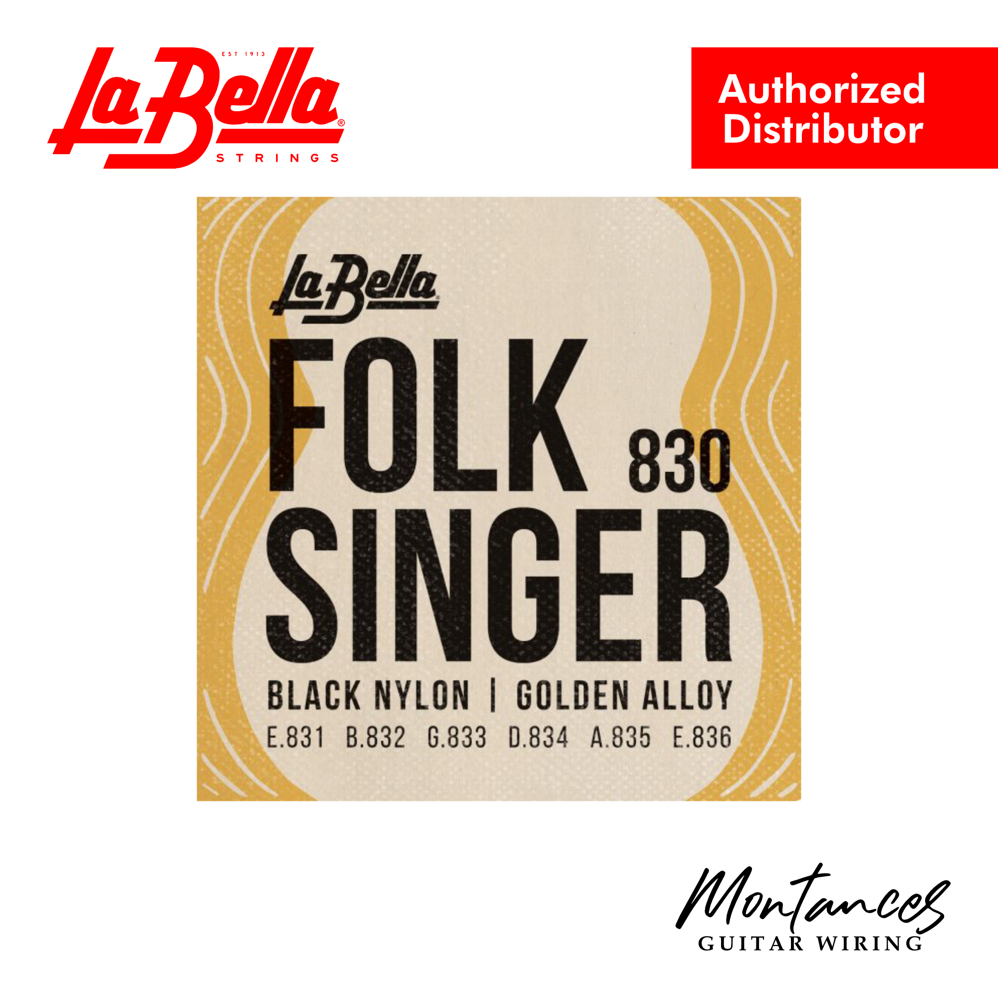 La Bella 830 Folksinger - Black Nylon - Classical Guitar Strings