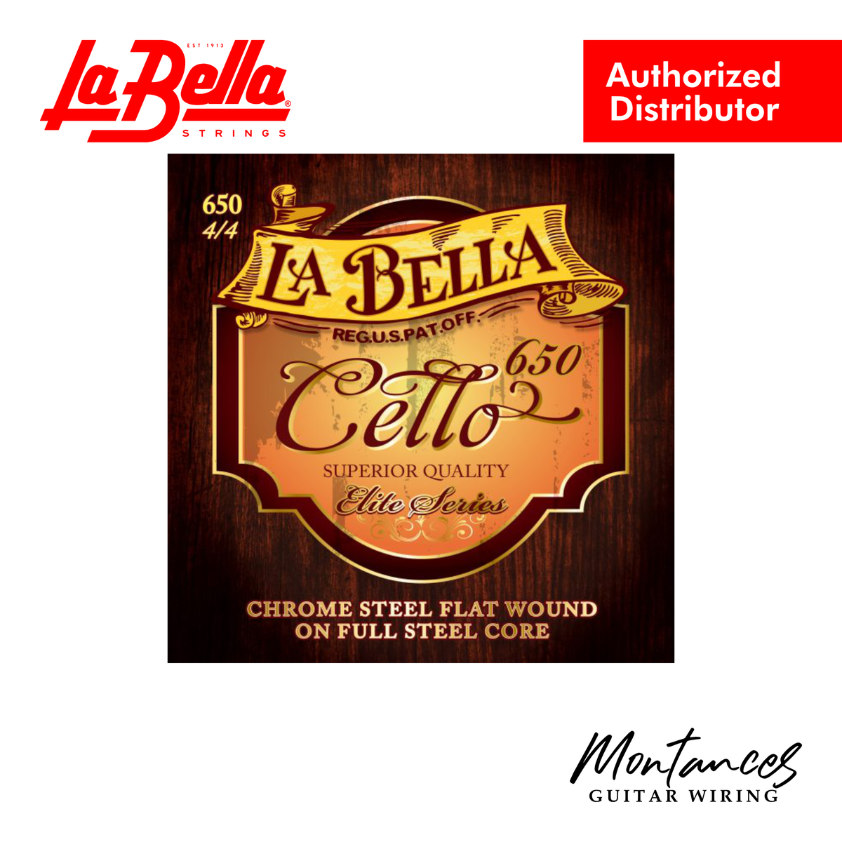 La Bella 650 Cello Strings | Chrome Steel Flat Wound | Full Size 4/4 | Reliable & Versatile
