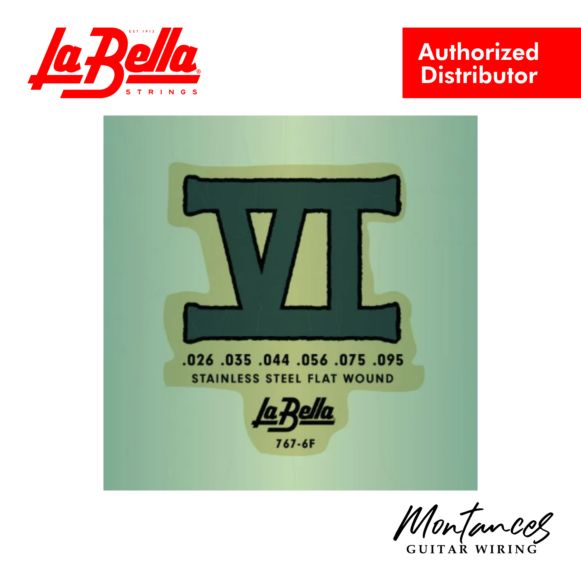 La Bella 767-6F Bass VI | 6-String Bass String Set | 26-95 Short Scale | Stainless Flatwound