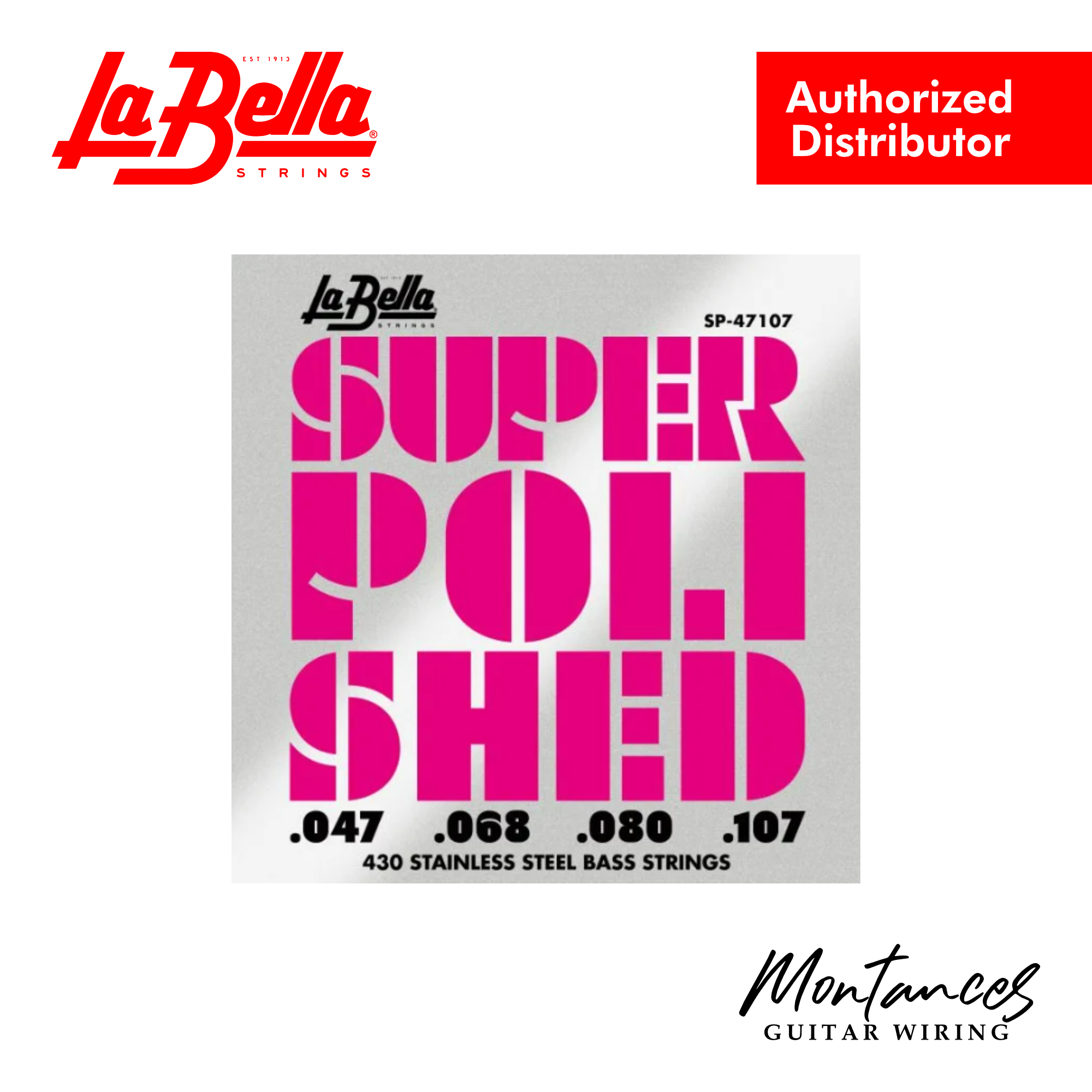 La Bella SP-47107 Super Polished | 4-String Bass String Set | 47-107 Long Scale | Hybrid Feel