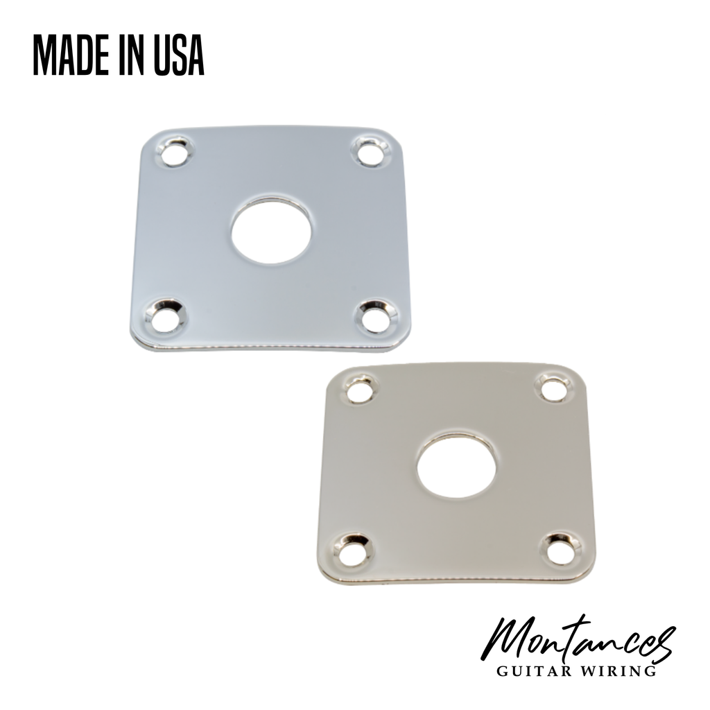 Jack Plate for Les Paul, Square Curved, Plated Brass, made in USA