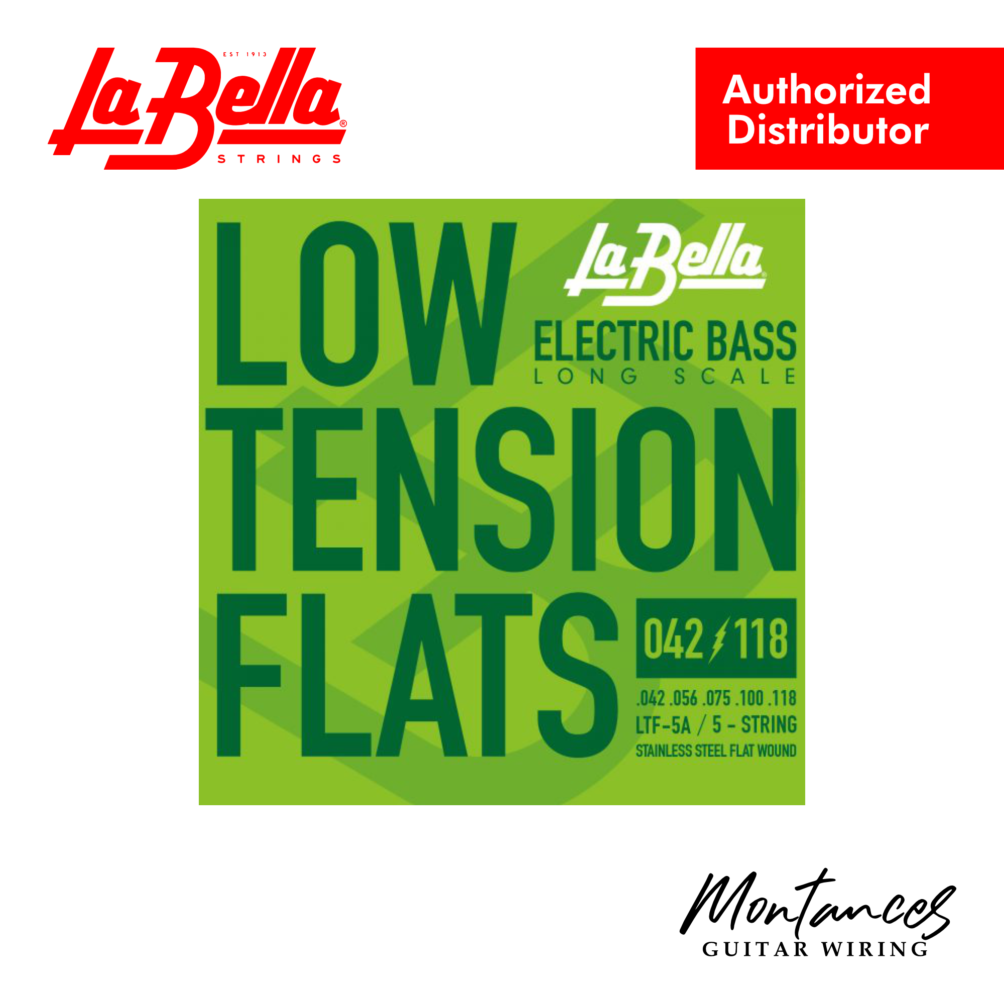 La Bella LTF-5A Low Tension | 5-String Bass String Set | 42-118 Light | Round Core Flatwound