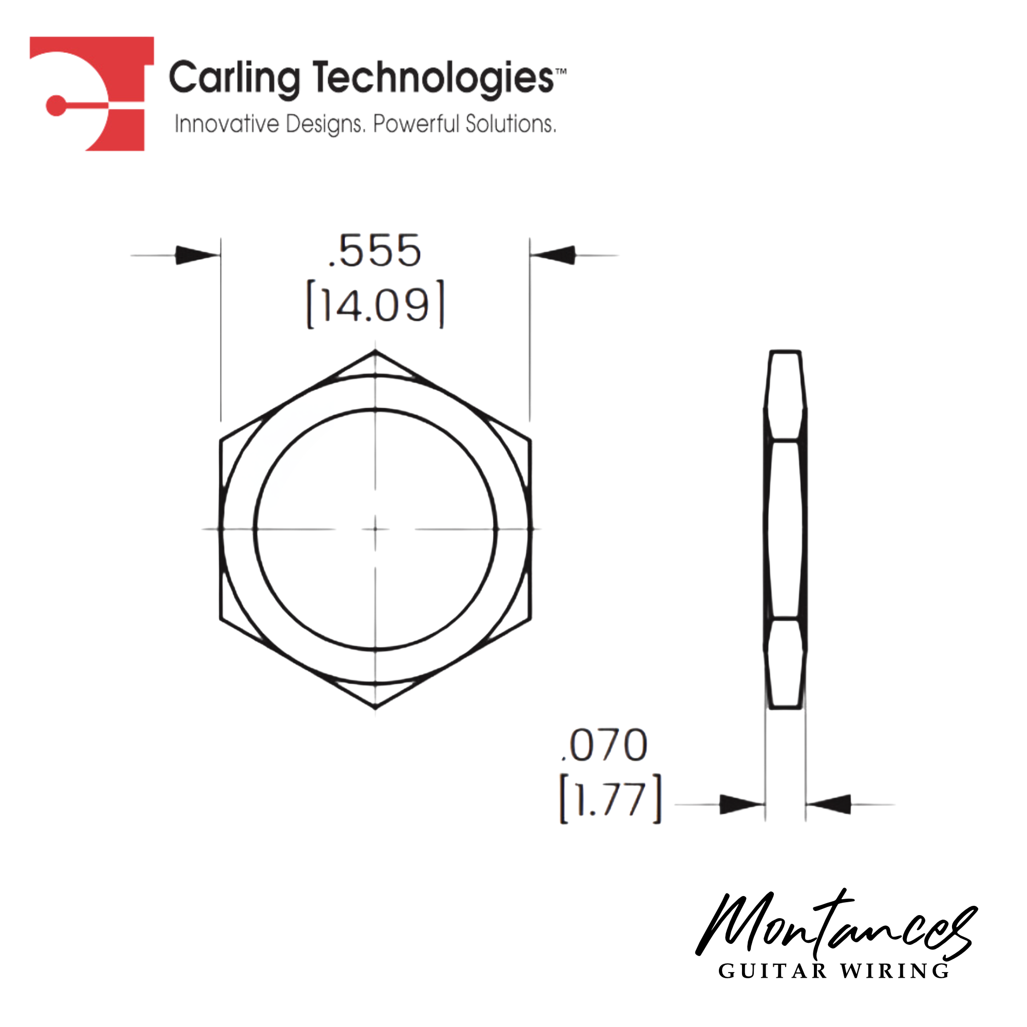 Hex Nut - Carling, 15/32-32UNS, for Toggle and Foot Switches in Guitar Pedals and Stomp Boxes