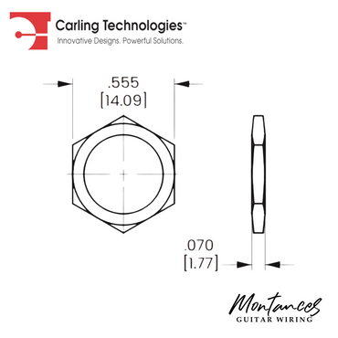 Hex Nut - Carling, 15/32-32UNS, for Toggle and Foot Switches in Guitar Pedals and Stomp Boxes