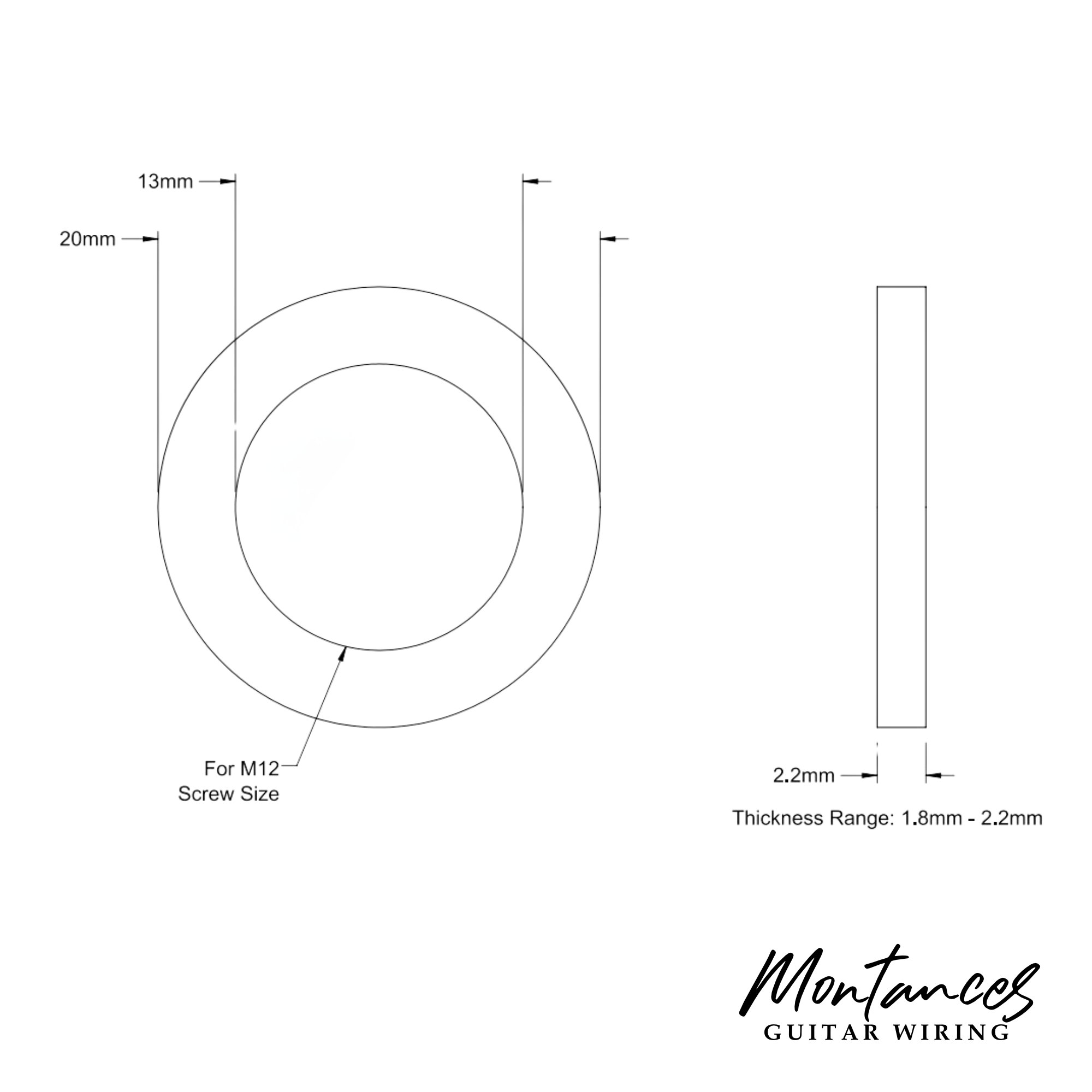 Washer - Flat, M12, Stainless Steel, Thick, for Guitar Pedals and Stomp Boxes