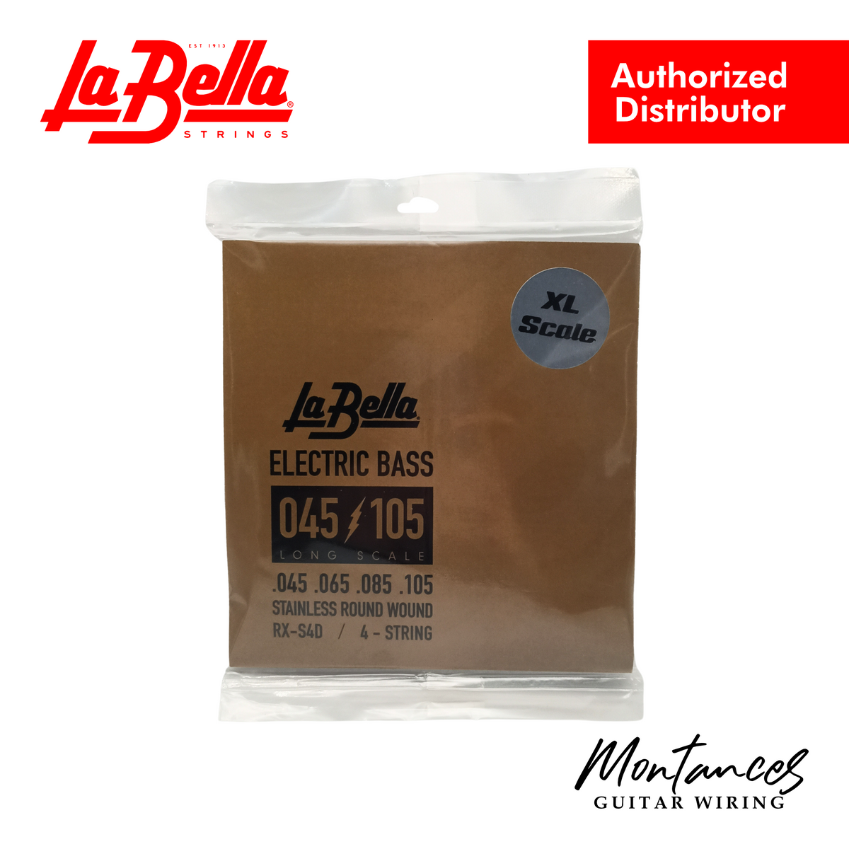 La Bella RX-S4D-XL | 4-String Bass String Set | 45-105 Extra Long Scale | Stainless Roundwound
