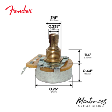 Fender® No Load Potentiometer, 250kΩ, Knurled Shaft