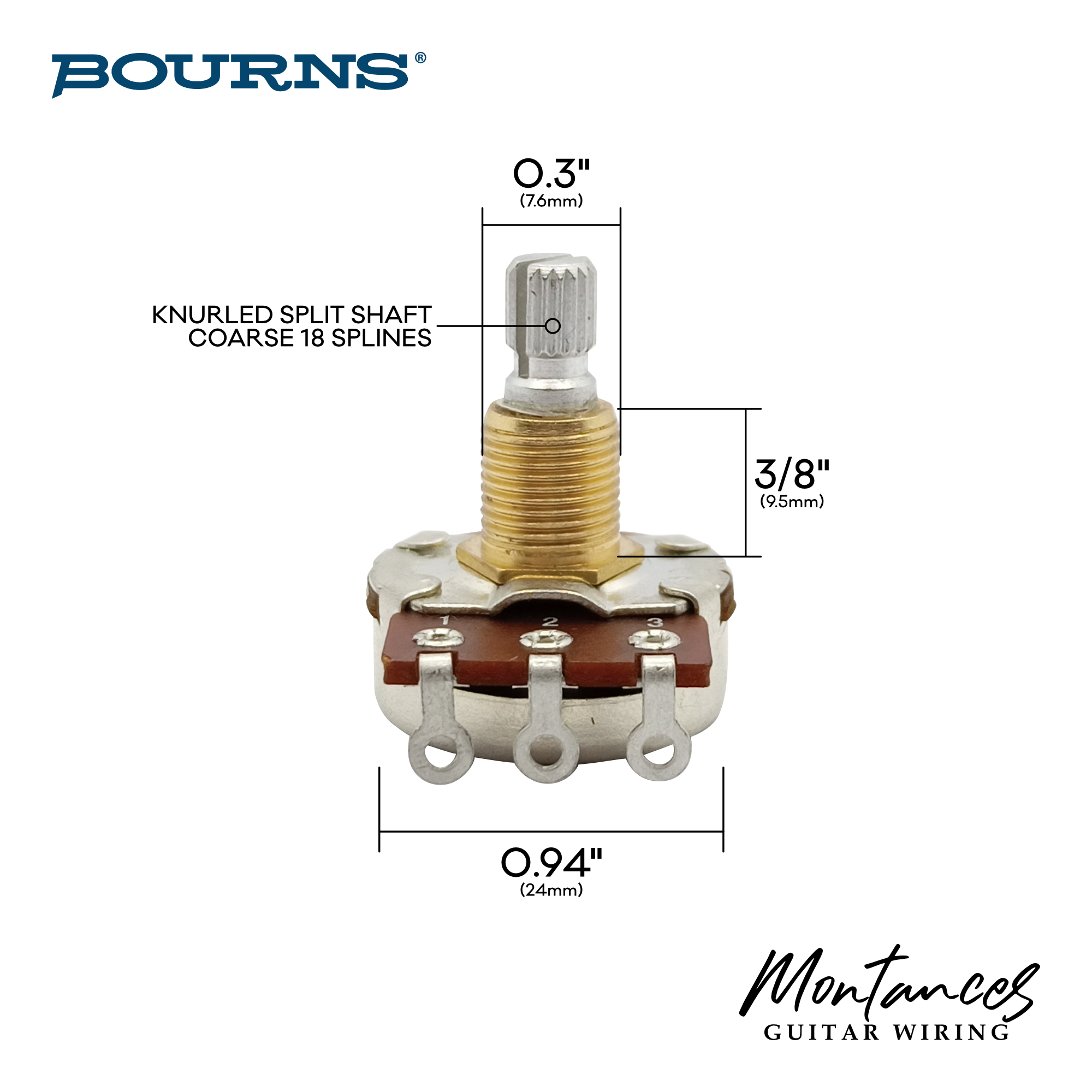 Bourns® Custom US ⅜” Standard Length Potentiometers (Low Torque)